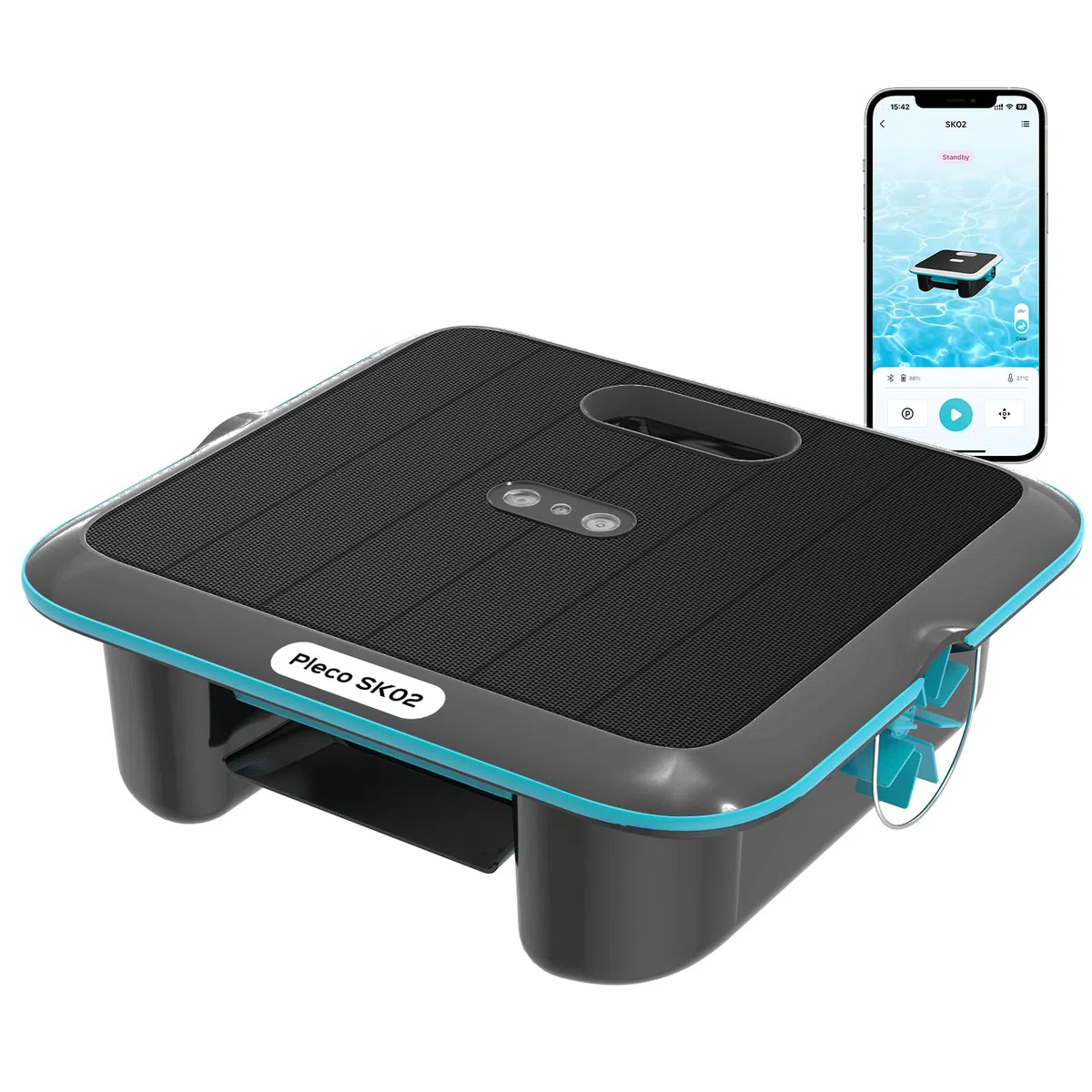 (Upgrade 2026) Pleco SK02 Robot Nettoyeur Skimmer Solaire de Surface Piscine, Robot Piscine sans Fil, Double Recharge, Sonde de Température, Contrôle App, Skimmer Piscine Hors Sol Automatique 24/7