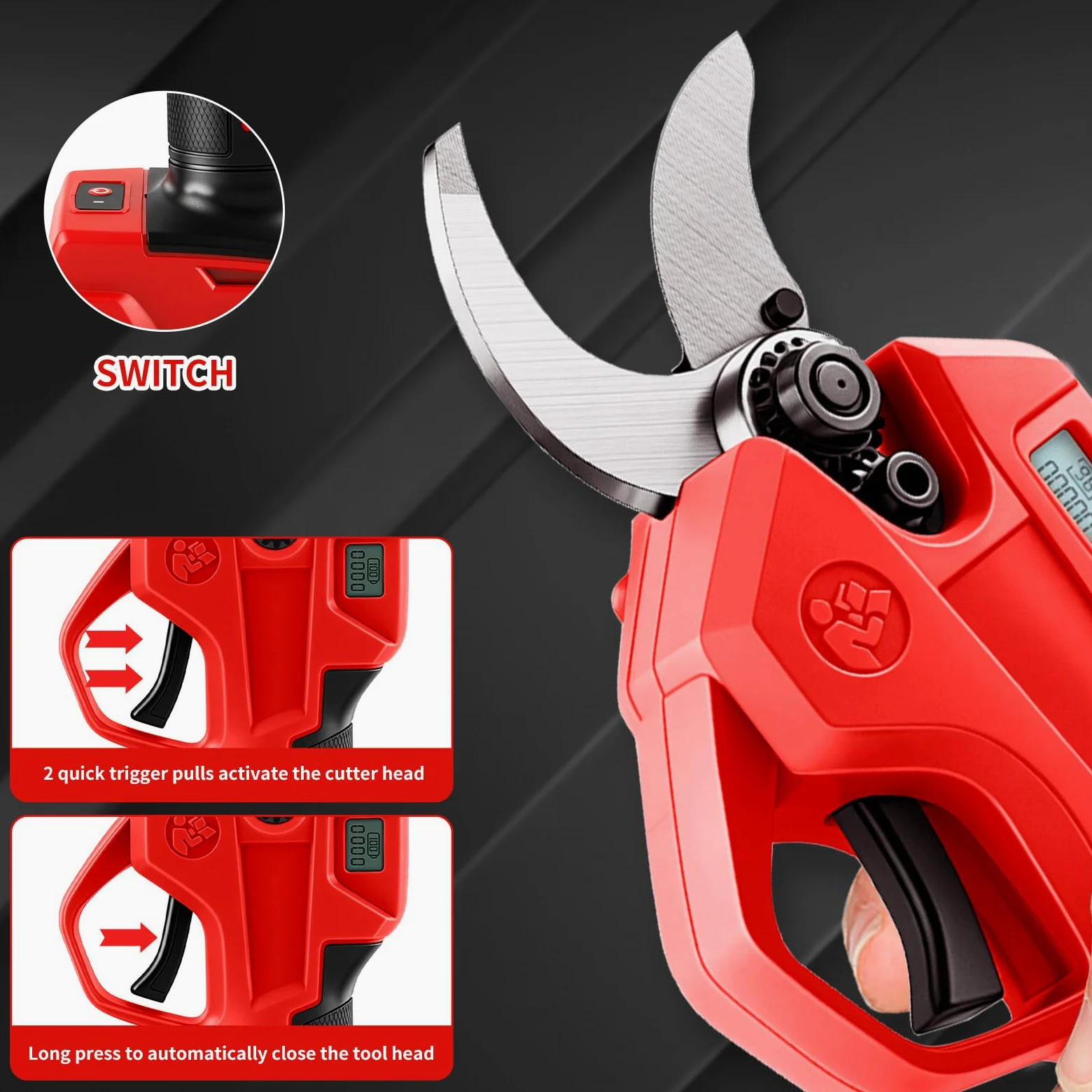 Élagueur à piles, compatible avec Milwaukee M 18V batterie (sans batterie), cisailles sans balais à 2 vitesses, affichage numérique, diamètre de coupe 30 mm, lames de rechange et boîte en plastique
