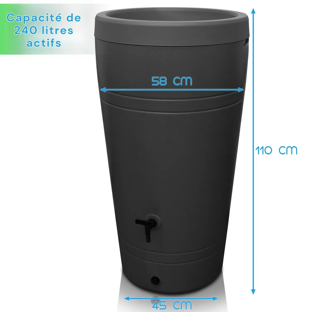 YourCasa Récipient pour Eau de Pluie 230 l - Design Decore - tonneau/réservoir d'eau de Pluie - avec Robinet - récupérateur Eau de Pluie - collecteur Eau de Pluie (Anthracite)