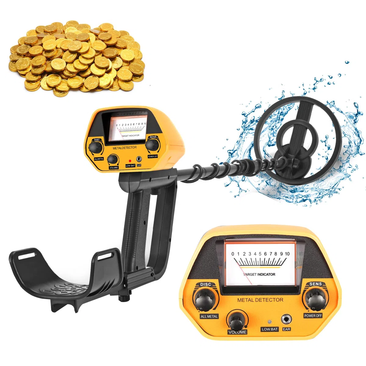 Détecteurs de Métaux Haute Précision Hauteur Réglable 78-108cm, Professionnel Détecteurs de Métaux Bobine de Recherche Étanche de 25 cm avec pour Enfants et Adultes