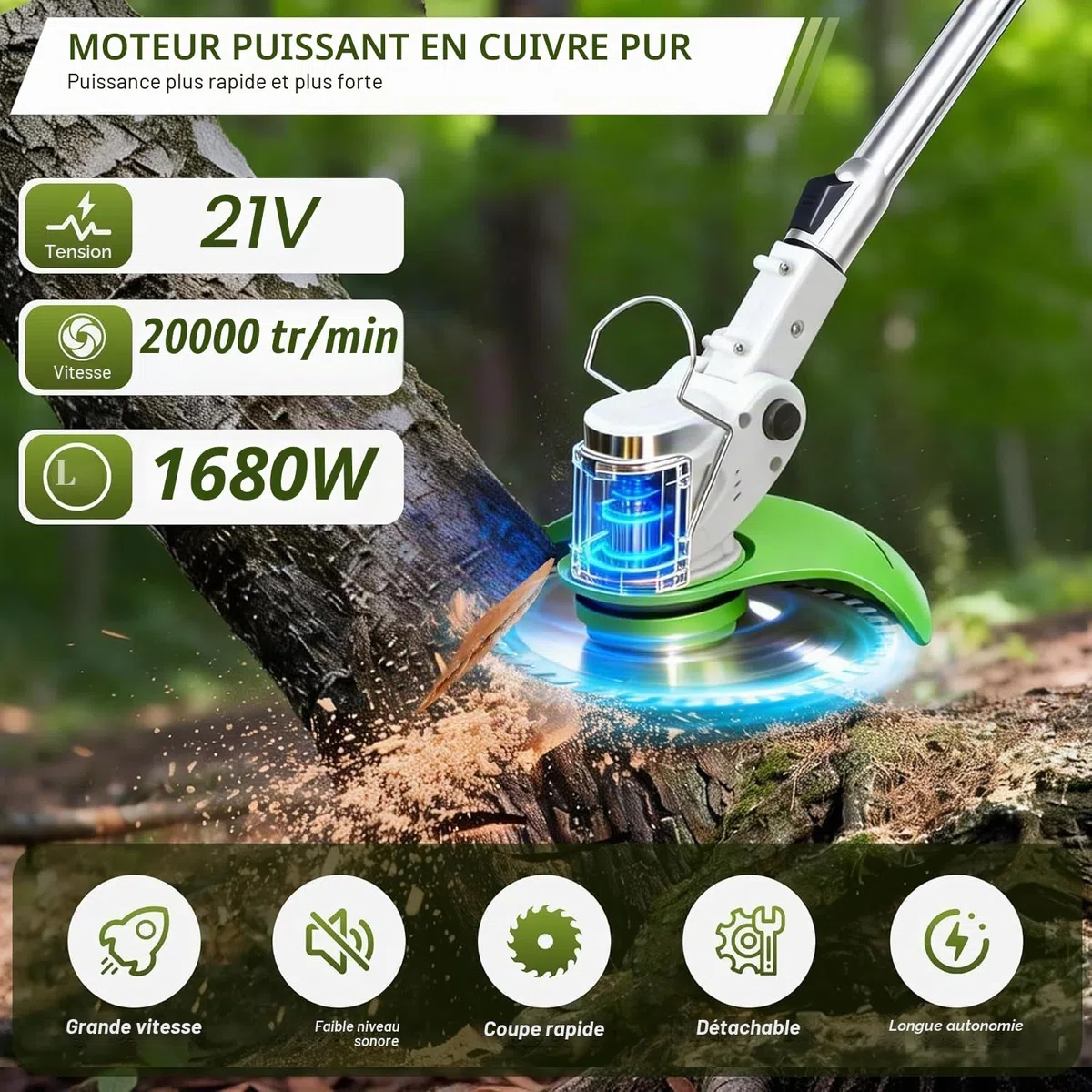 Debroussailleuse Electrique sans Fil - Debroussailleuse Batterie avec 2 Batterie 21V et 4 Types de Lames - Coupe Bordure avec Poignée Réglable - Débroussailleuse à Gazon pour Jardin (Beige)