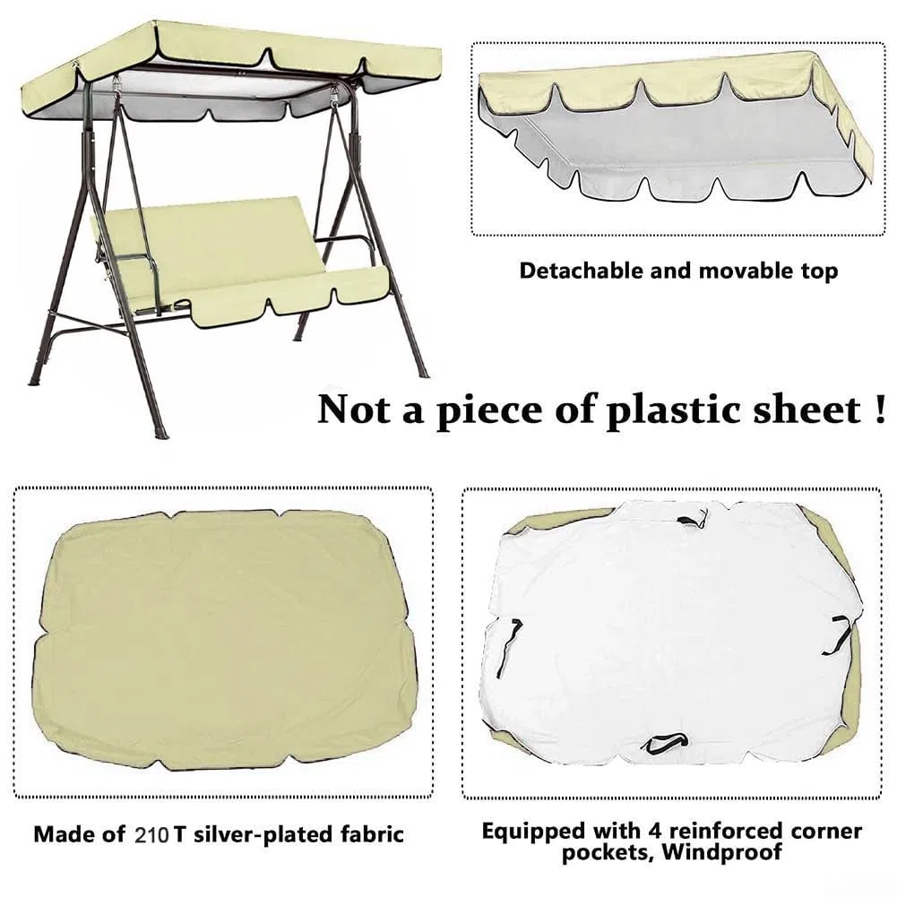 Kit de rechange pour balancelle 3 places avec toit et coussin de siège réglables - Pour balancelle de jardin - 3 housses de siège et housse de protection - Beige - 164 x 114 x 15 cm