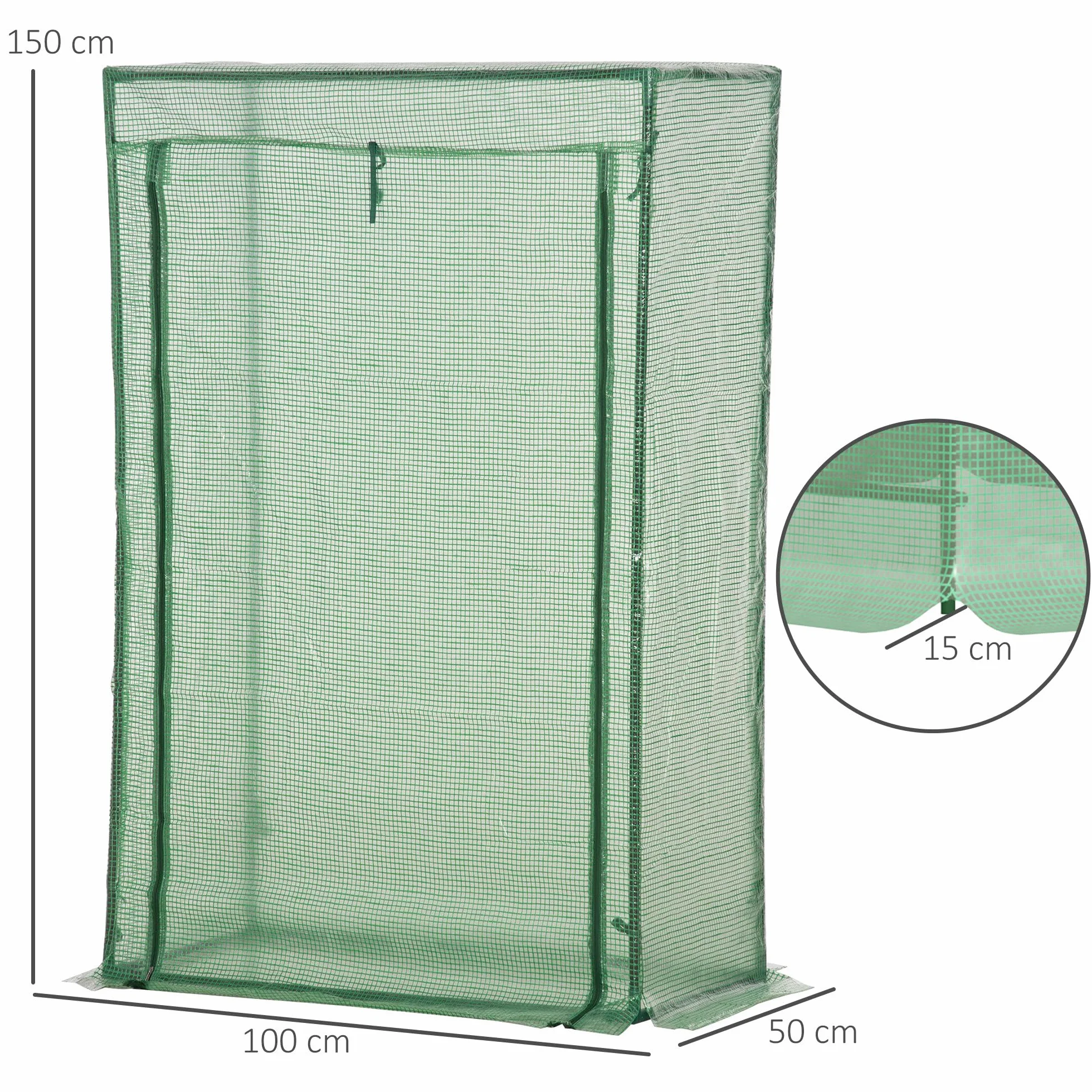 Outsunny Serre de Jardin 100x50x150 cm Vert, bâche renforcée PE, châssis en Acier, Porte zippée