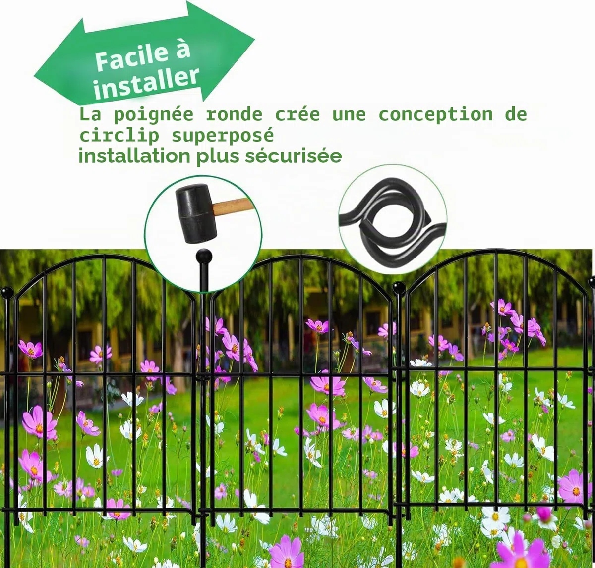 ANAMPION Cloture Jardin Exterieur 10Pcs, Clôture de Jardin en Métal, Clôtures Décoratives pour Cour, Parterre de Fleurs, Arbres (43cm H x 33cm B, Longueur Totale 3,3m) (Demi-cercle)