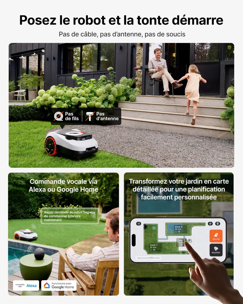 Segway Navimow i208 LiDAR Robot Tondeuse pour 800m² avec Garage M, pentes de 45%, LiDAR à Semi-conducteurs et Vision, cartographie Automatique, sans Fil, sans antenne, 4G intégré (expédié séparément)