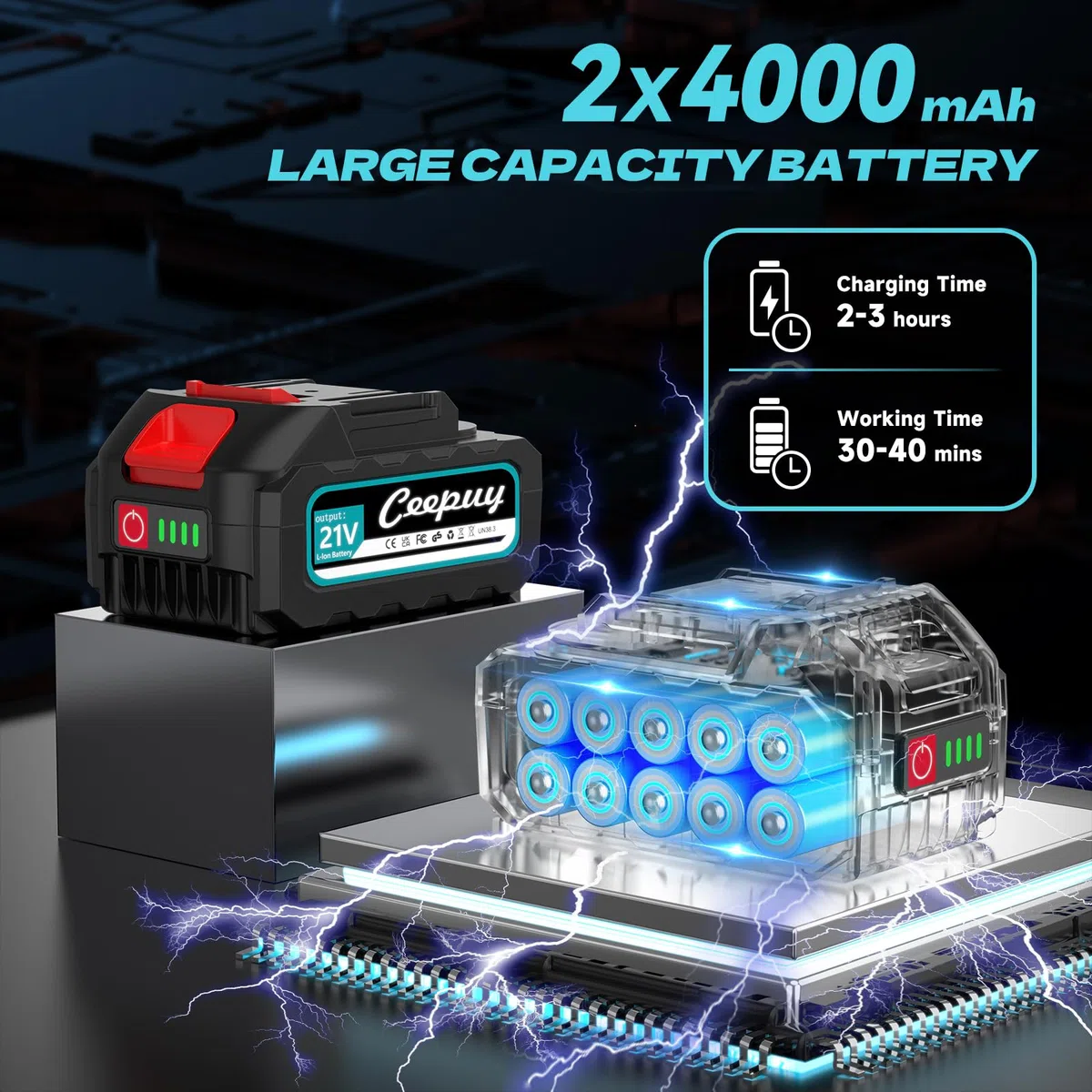 CEEPUY Mini Tronçonneuse à Batterie 2x4000 mAh, 6 Pouces Tronçonneuse Électrique Sans Fil Avec Injecteur d'Huile et Chaîne de Rechange, Convient Pour l'Élagage Des Arbres de Jardin (880W)