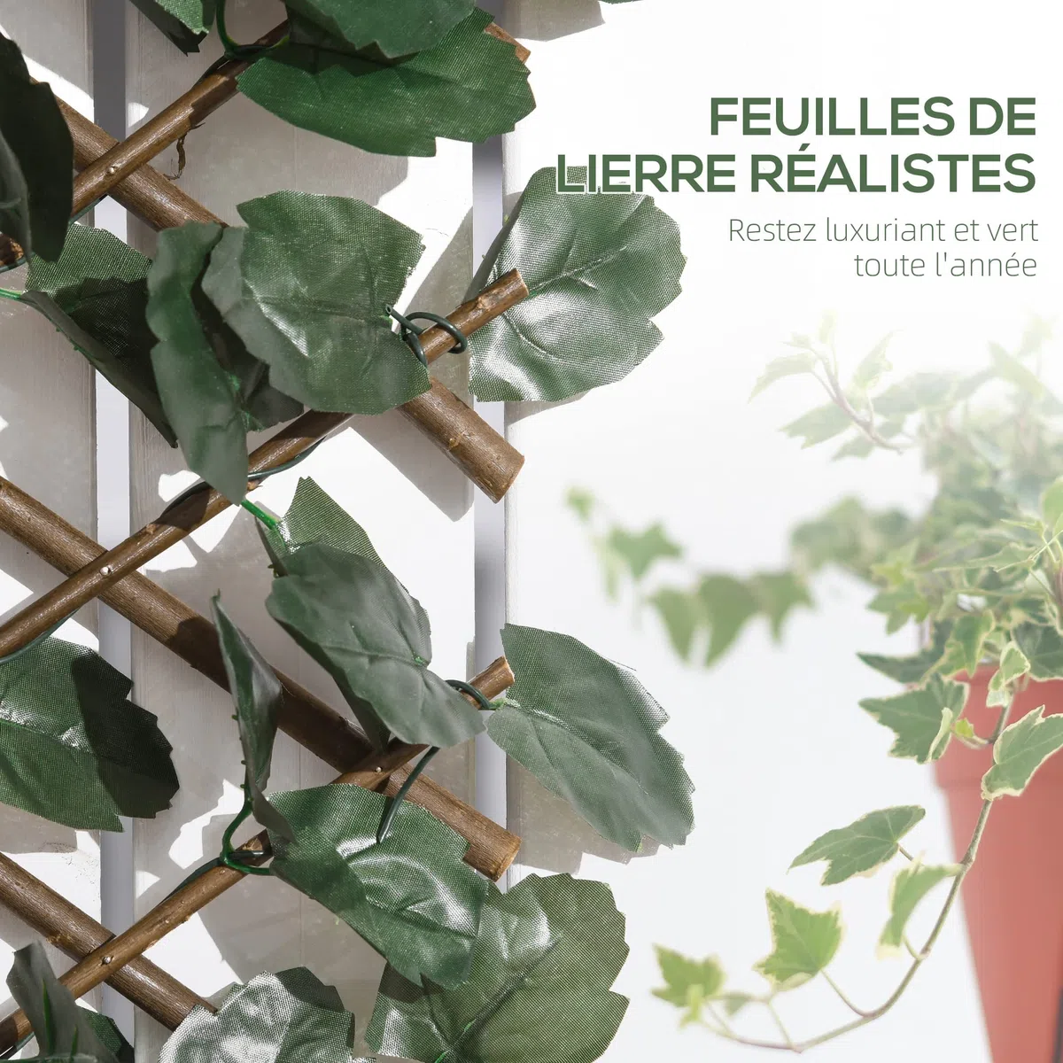 Outsunny Haie artificielle feuilles murale brise-vue 2 panneaux longueur ajustable 295 x 70 cm treillis extensible feuillage réaliste en PE vert