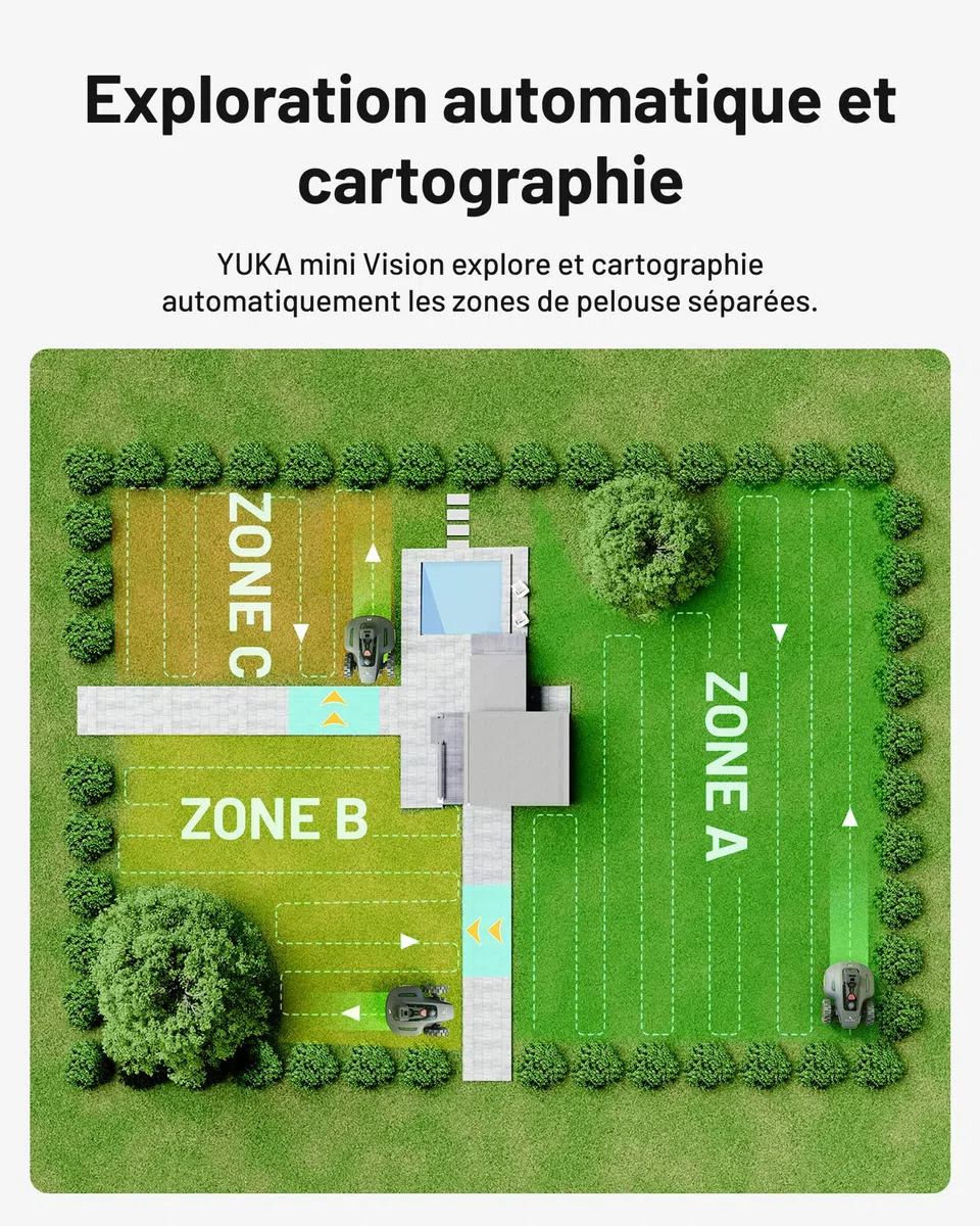 Mammotion YUKA Mini Vision, Robot Tondeuse Intelligent sans RTK avec Navigation AI Vision à Triple Caméra, Jusqu’à 700 m², Cartographie Automatique, Zéro Câble Périphérique, Pentes à 45%