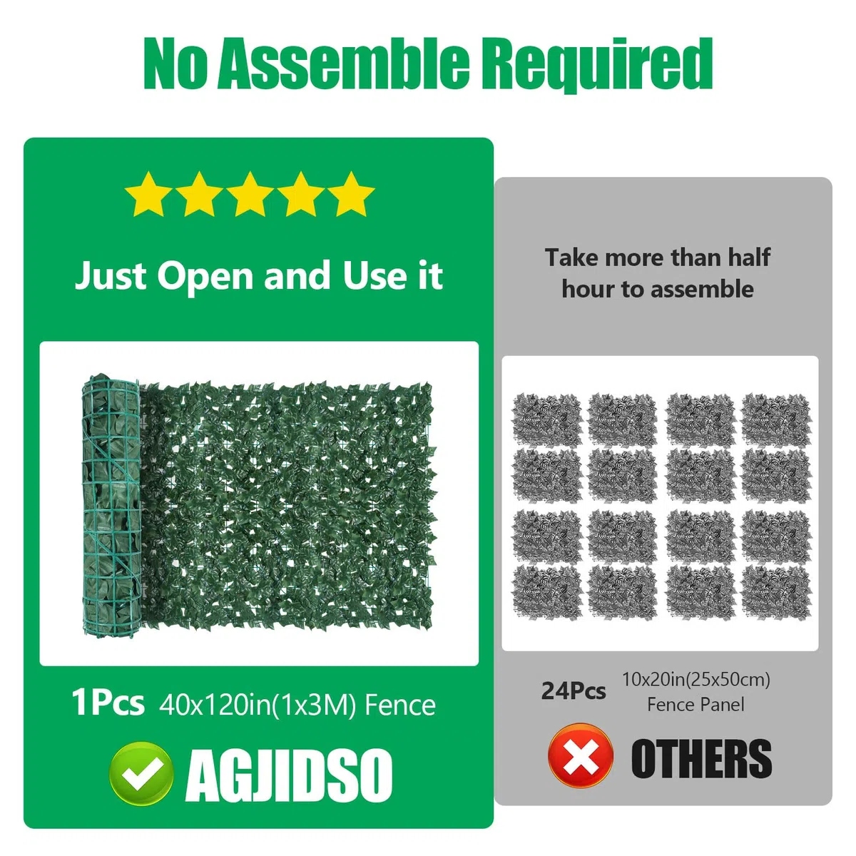 Haie Artificielle 1x3M, Mur Vegetal Artificiel Exterieur, Brise Vue Jardin Décoration, Clôture de Feuilles Artificielles, 100 Pcs Serre Cable Plastique