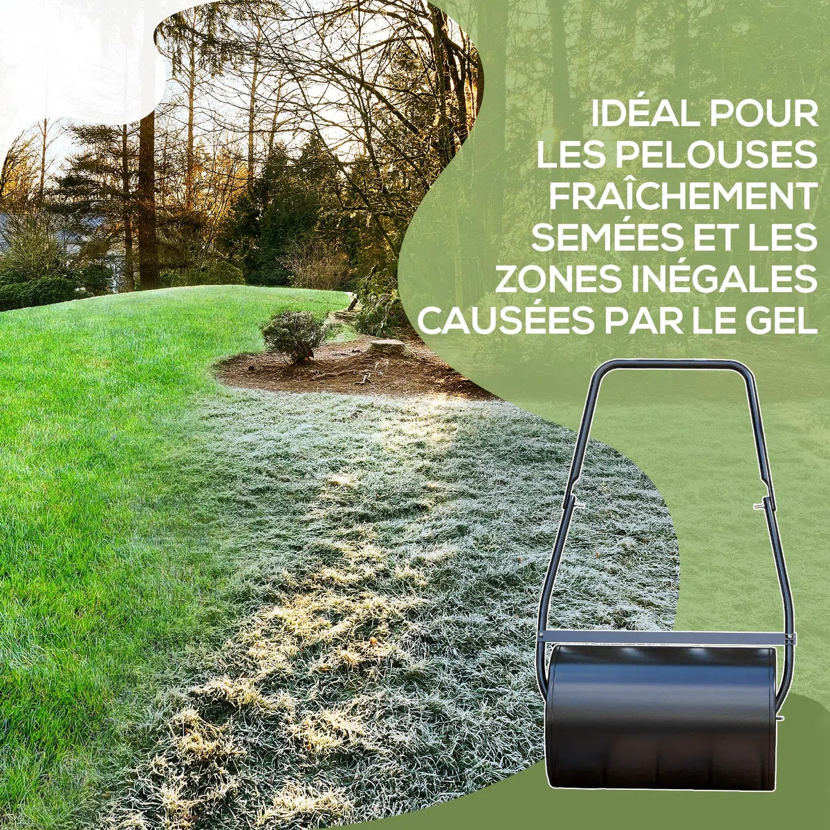 DURHAND Rouleau à Gazon, Rouleau de Jardin 50 cm, remplissable avec 38 L d'eau ou de Sable, poignée Ergonomique, Outil de Jardinage pour pelouse, Patio et Parc, Noir