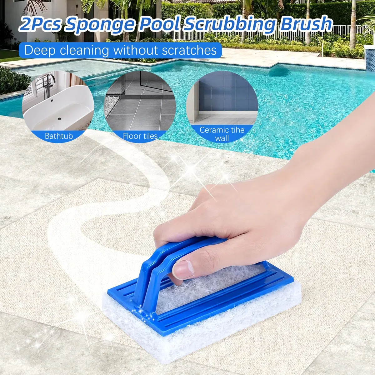 Balai Brosse Piscine Épuisette Piscine Kit de Nettoyage de, 2 Brosse Éponge, Brosse de avec Extrémités Rondes avec 170CM Télescopique Réglable pour Nettoyer la Fontaine Bassins
