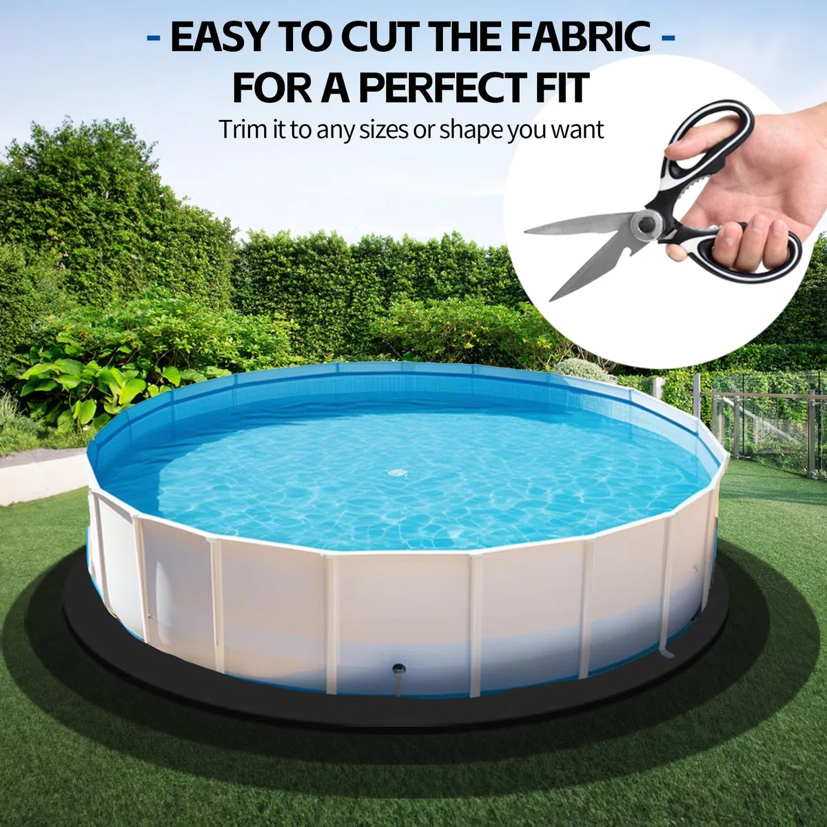 Tapis de piscine rond de 5,5 m, tapis épais pour piscine hors sol, tapis de piscine robuste pour piscine résistante aux perforations, prolonge la durée de vie de la doublure, noir (5,5 m)