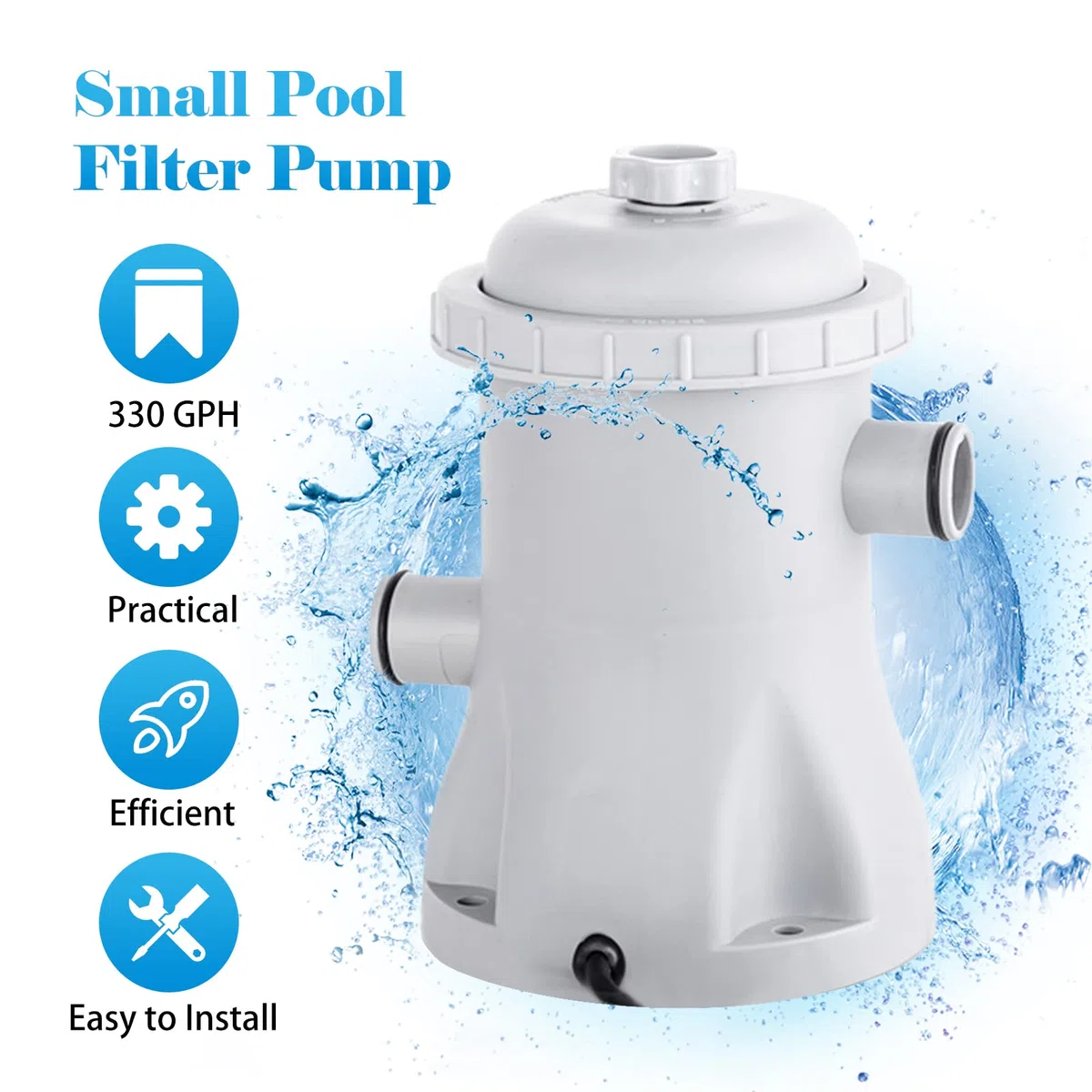 Kavolet Pompe de Filtration de Piscine, avec 2 Cartouches de Filtre de Piscine, 330 GPH Pompe à Eau électrique pour pataugeoire, Pompes de Piscine Hors Sol, Petite Pompe de Filtration de Piscine