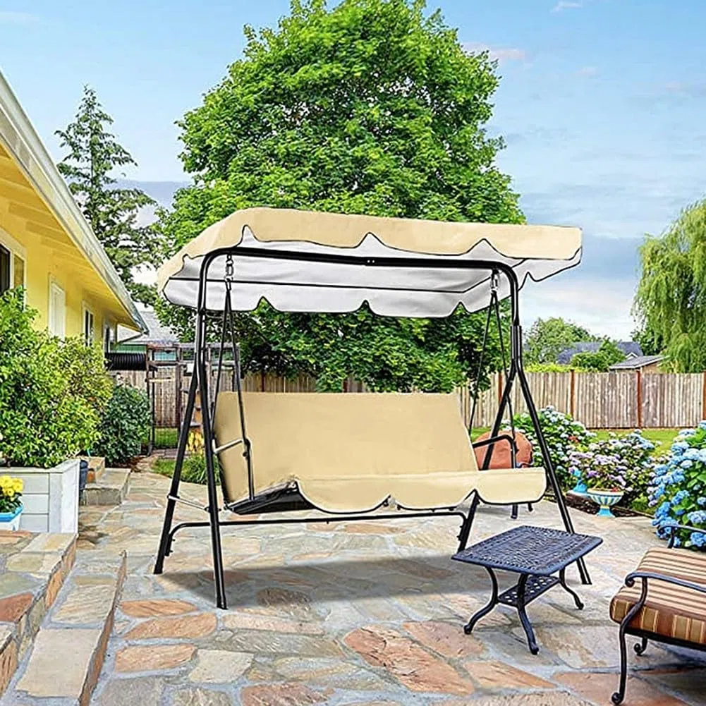 Kit de rechange pour balancelle 3 places avec toit et coussin de siège réglables - Pour balancelle de jardin - 3 housses de siège et housse de protection - Beige - 164 x 114 x 15 cm