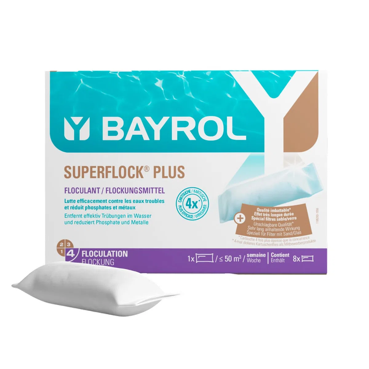 BAYROL Superflock Plus 1 kg - Floculant Piscine pour Filtre à Sable/Verre - Formule avec lanthane - Élimine Les Particules Fines, métaux & phosphates - Rend l‘Eau cristalline