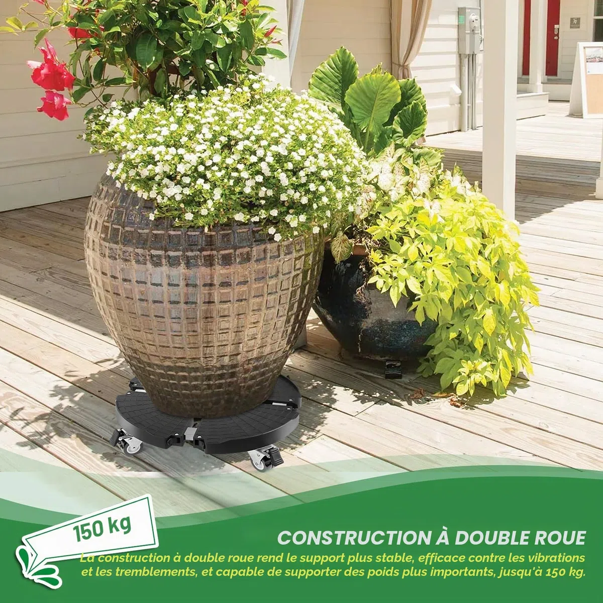 Porte Plante a roulettes, Réglable Ø 35-48cm, Capacité De 150 KG Supports de Pots de Fleurs à roulettes pour Support de Pot de Fleur
