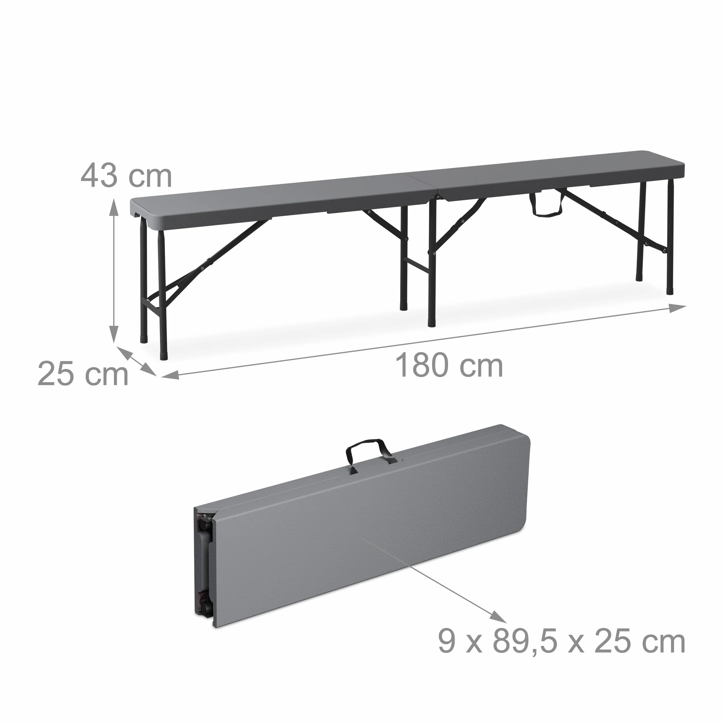 Relaxdays Ensemble Table Pliante et 2 bancs, pour Jardin, pavillon ou Camping, 180 cm, pour Les fêtes, Gris