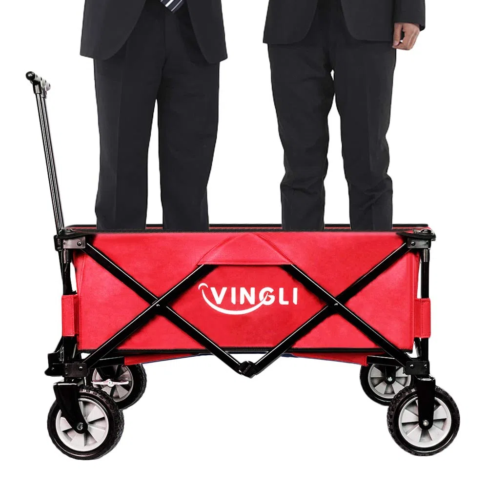 ALightUp Chariot Pliable Rouge - 100 kg Capacité, Chariot à roulettes Tout Terrain | Transport Lourd pour Jardinage, Plage, Camping | Compact, Léger et Facile à Assembler