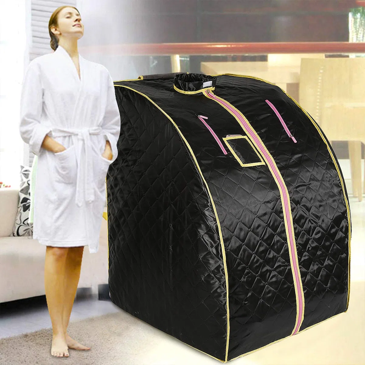 Sauna infrarouge pliable 1 place 1000W cabine thérapeutique portable tente isolante quatre couches