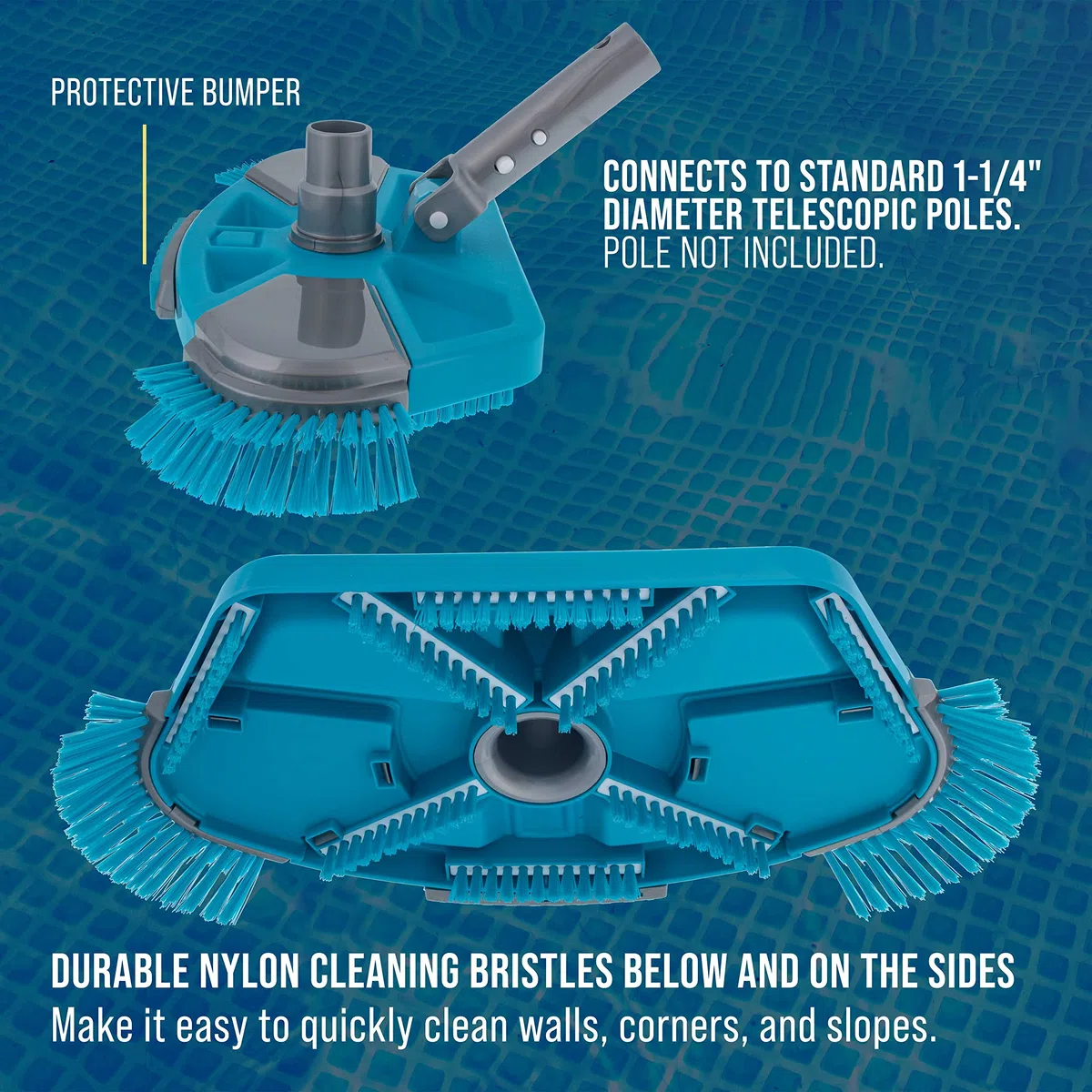 U.S. Pool Supply Tête d'aspirateur lestée de luxe avec brosses latérales, connexion pivotante, poignée à clip EZ – pour piscines hors sol et creusées – Revêtement en vinyle pour sol, mur, marche, coin