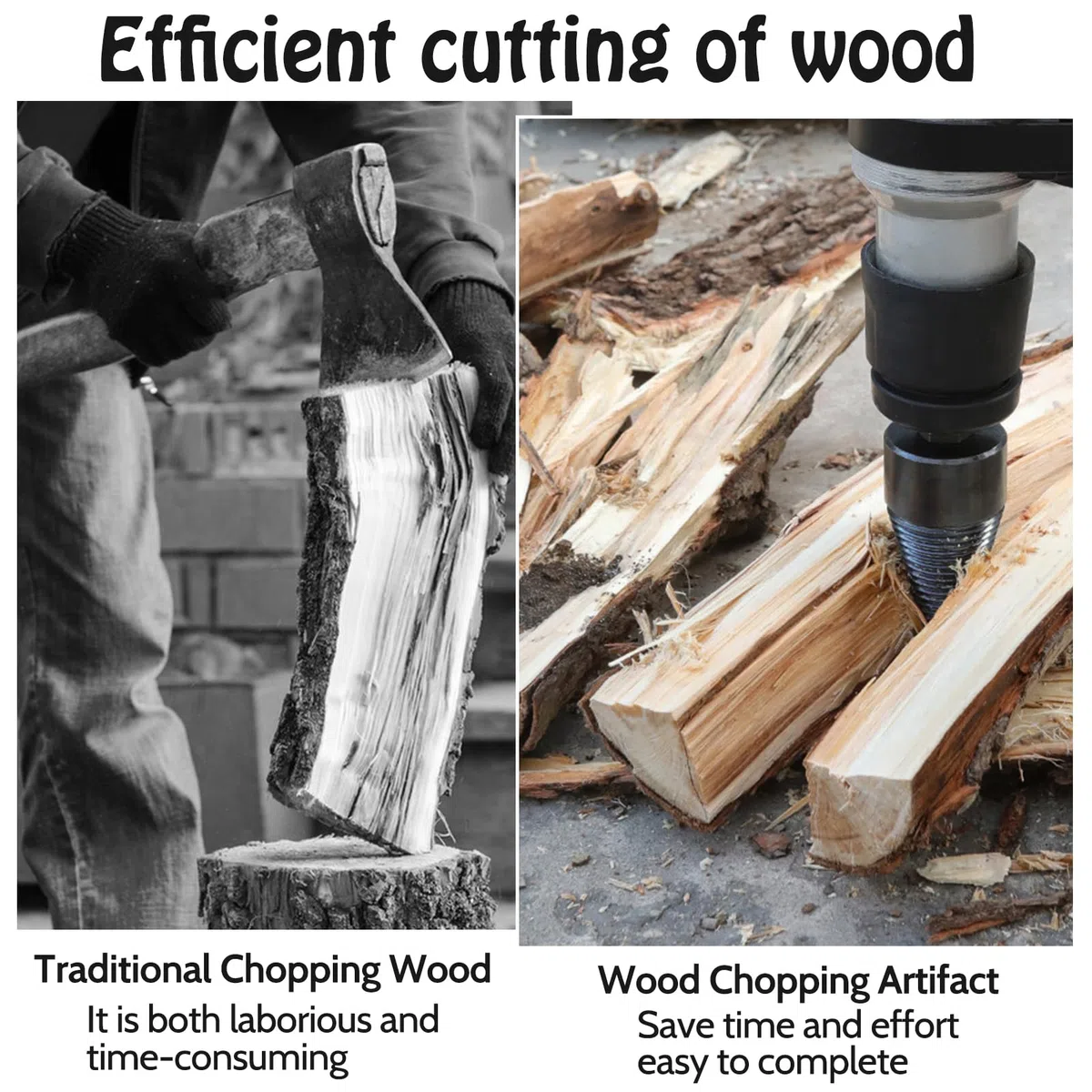 Foret Fendeur de Bois 42 mm + 32 mm, Tige Conique, 4 Poignées de Forage