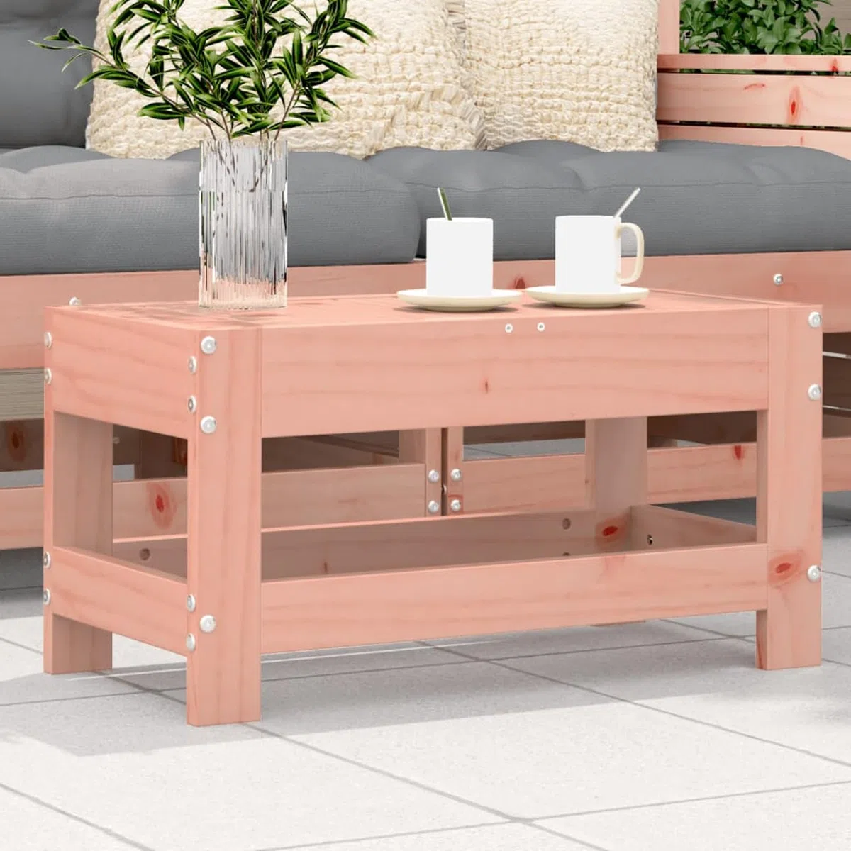 Homgoday Repose-pieds de jardin 62 x 30 x 32 cm en bois massif Douglas, repose-pieds ottoman, tabouret de siège, mobilier de terrasse, repose-pieds balcon, piscine, salon