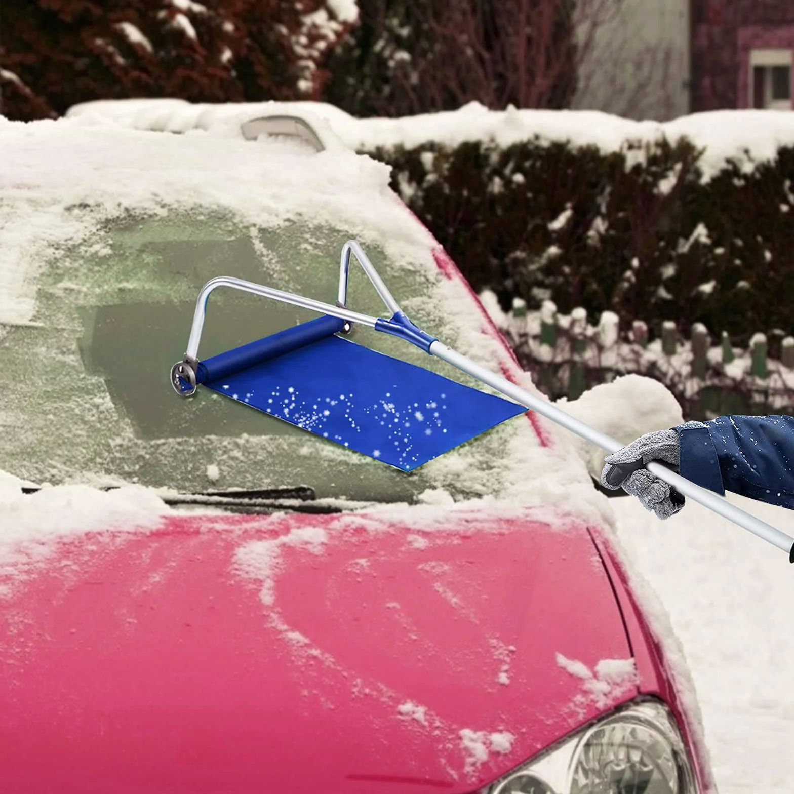 COSTWAY Râteau à Neige Télescopique pour Toit 180-661 cm, Déneigement de Toit en Aluminium avec 2 Roues Coupe Large et Poignée Antidérapants Réglable, pour Toit Véhicules Abri