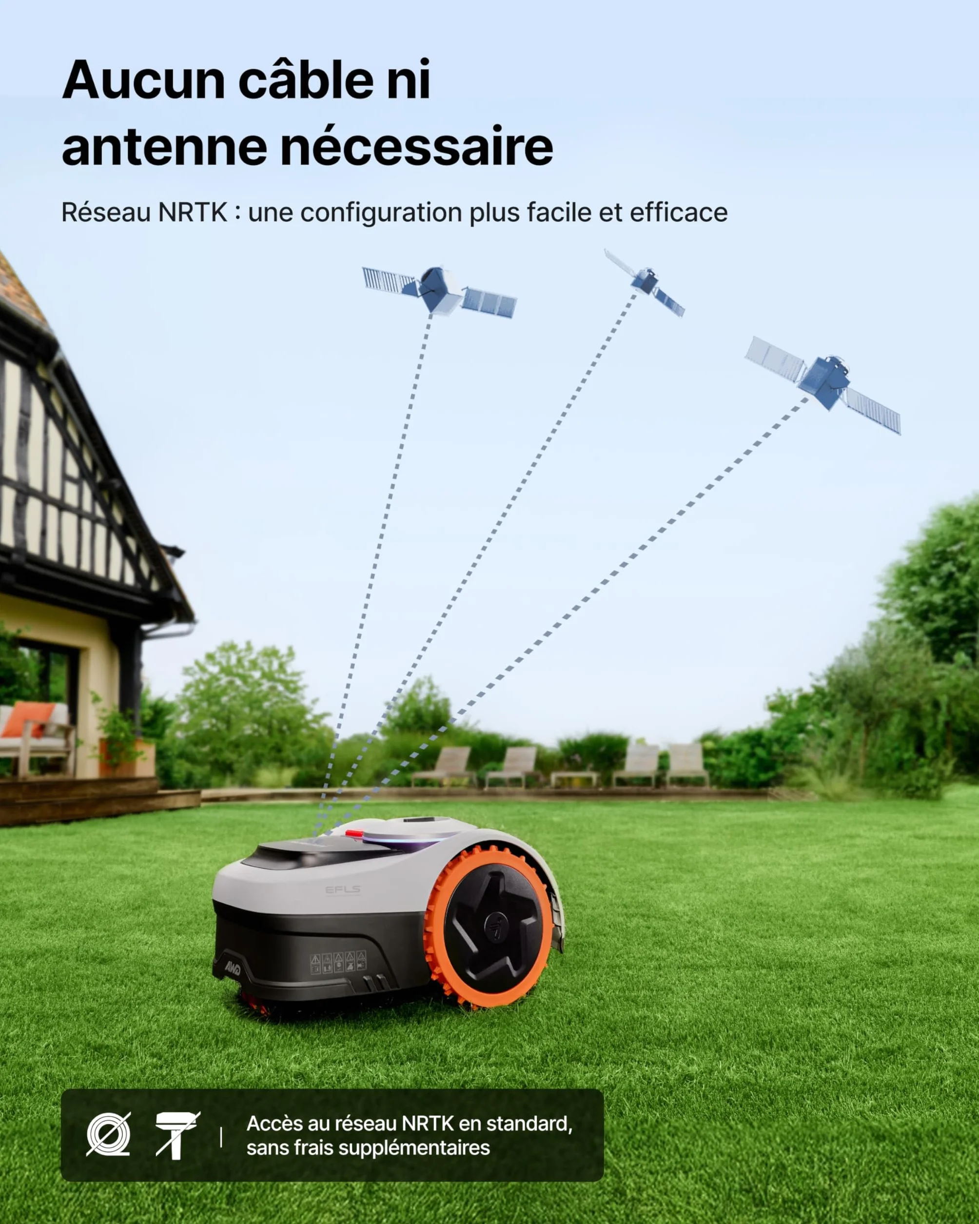 Segway Navimow i208 AWD Robot tondeuse et Garage S, Trois roues motrices, monte les pentes jusqu'à 45%, EFLS NRTK + Vision, Cartographie automatique, sans antenne, jardin de 800 m²(expédié séparément)