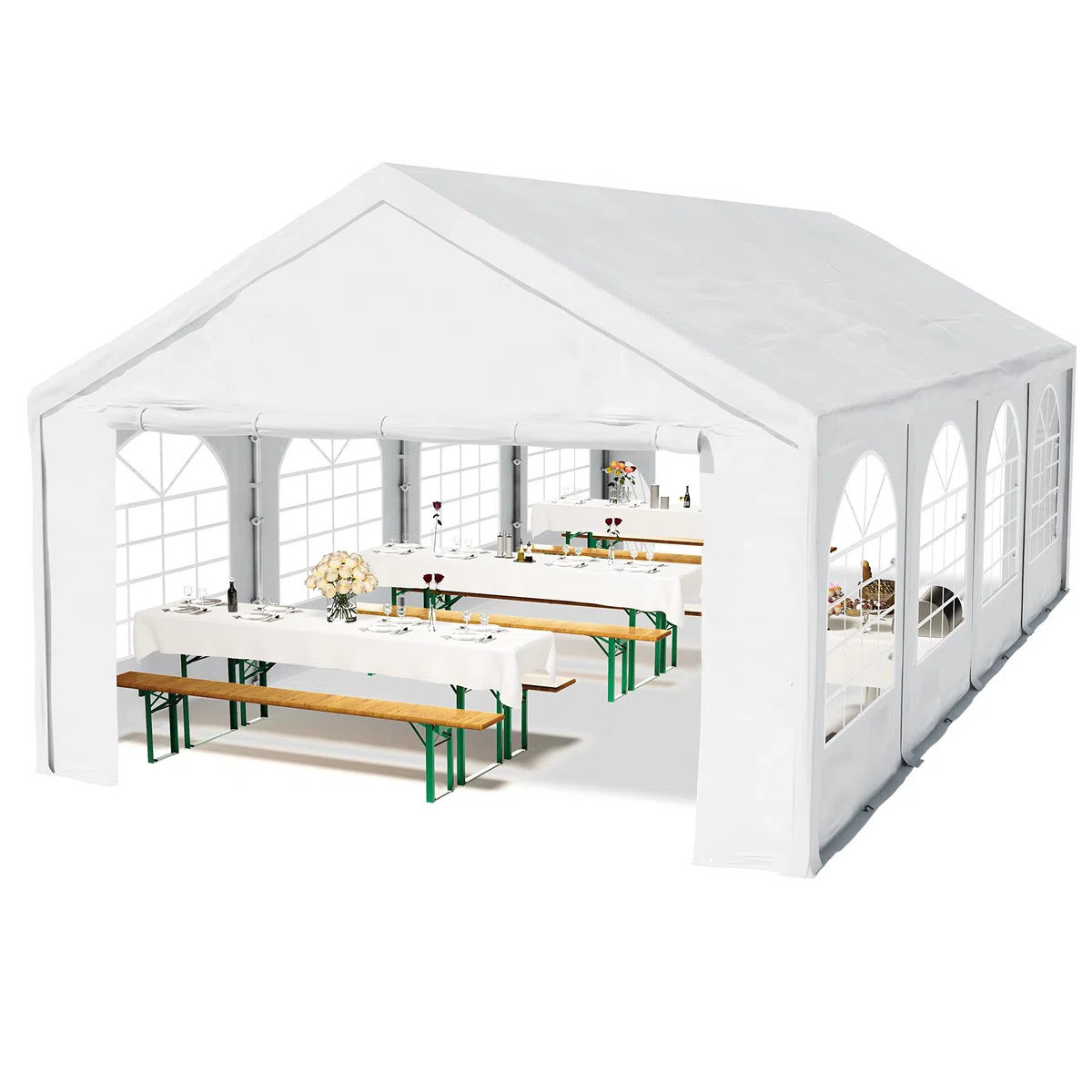 Tente de réception 4x8 m Toile PE 450 N Blanc Acier galvanisé avec raccordement par vissage