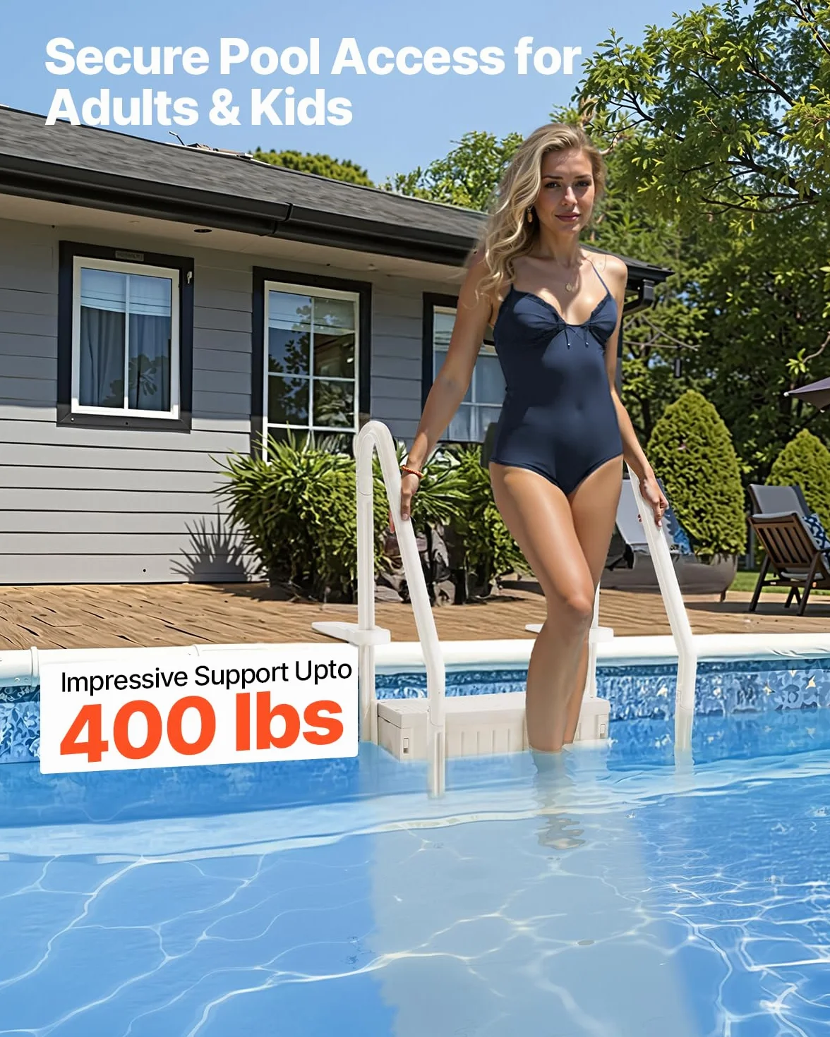 VEVOR Escalier de Piscine en Plastique 4 Marches Antidérapantes 181,4 kg 122-137 cm Blanc