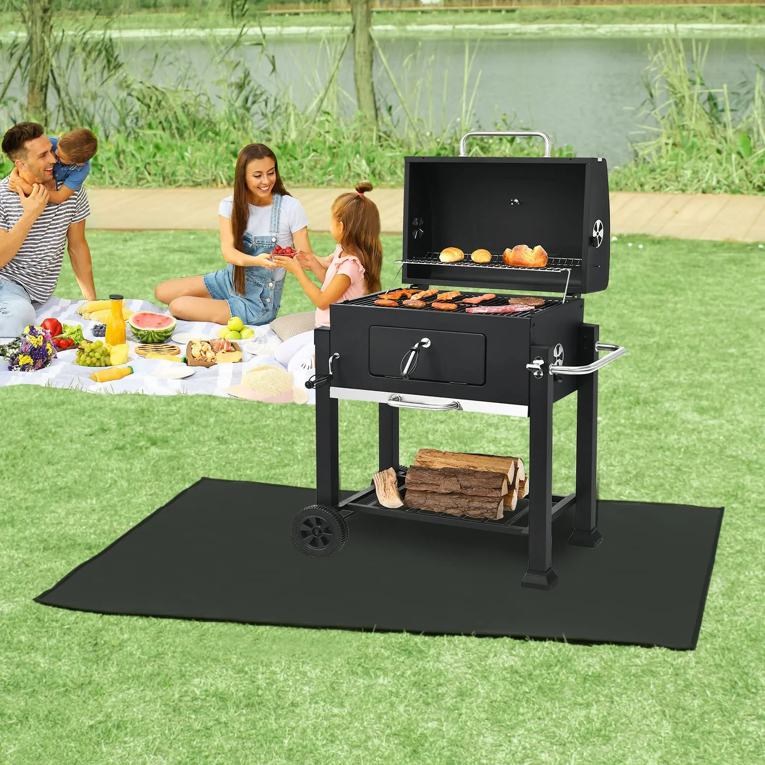 Tapis ignifugé pour grillades 152 x 102 cm protection terrasse patio extérieur