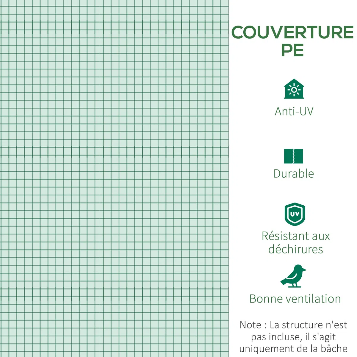 Outsunny Bâche de Rechange Serre Tunnel 6 m², bâche 3 x 2 x 2 m PE Anti-UV imperméable 6 fenêtres + Porte Enroulable zippée Vert