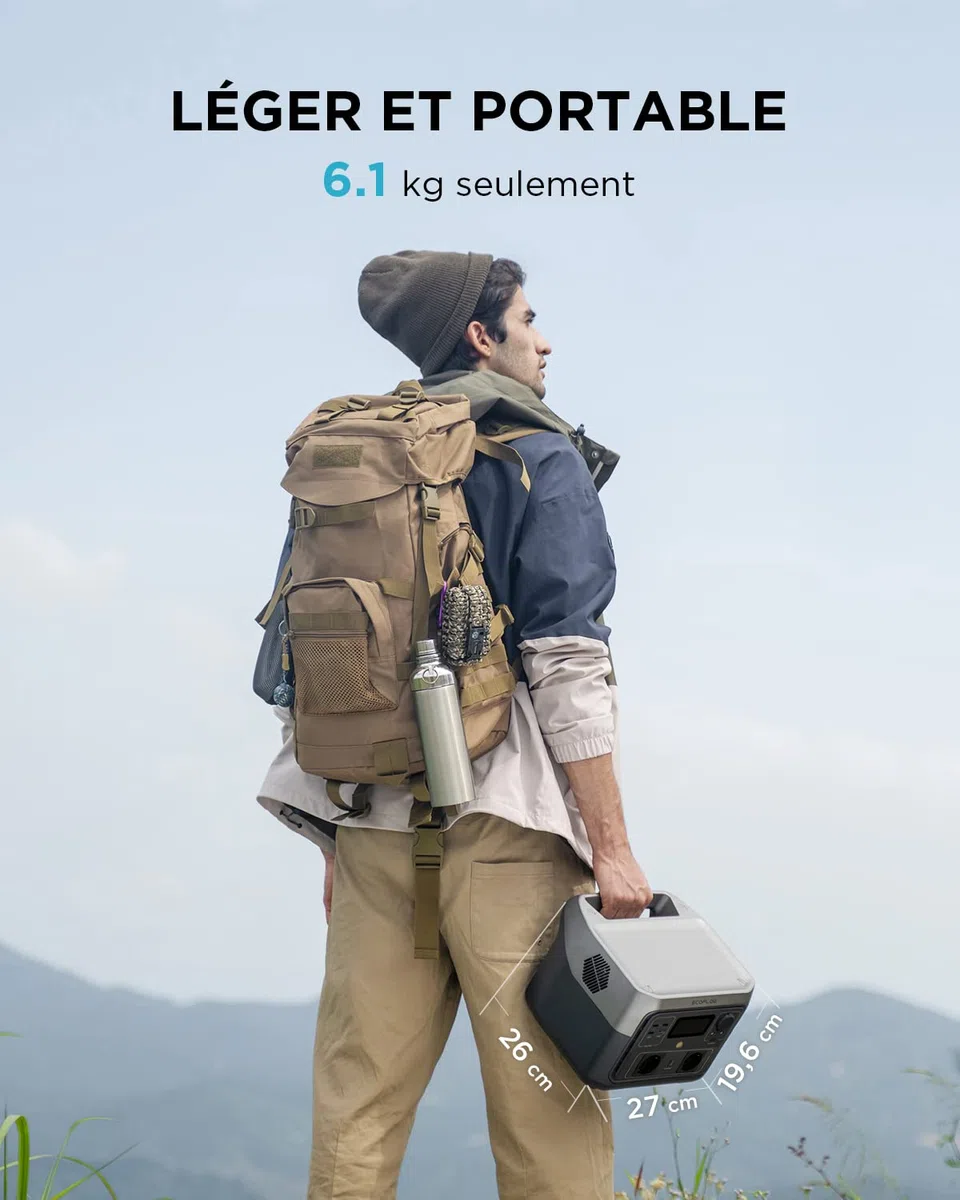 Station électrique portable ECOFLOW RIVER 2 MAX, batterie LiFeP04, 512 Wh charge rapide en 1 heure, sortie 1000 W avec X-boost, générateur solaire pour extérieur, camping-cars,domestique,balcon