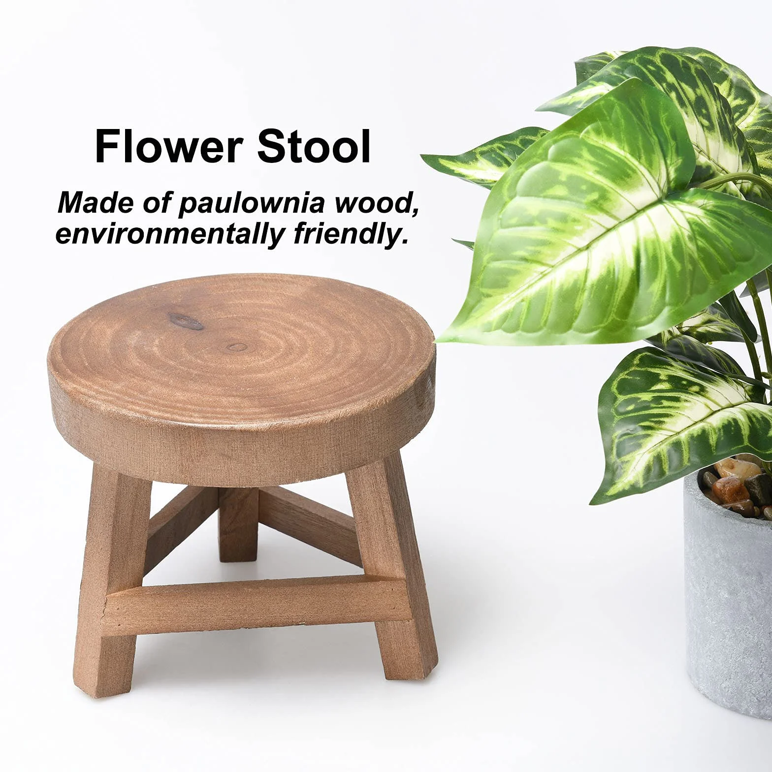 Mini Tabouret en Bois pour Plantes 17 cm - Décoratif Rond Support Pot de Fleurs pour Succulentes et Bonsaï