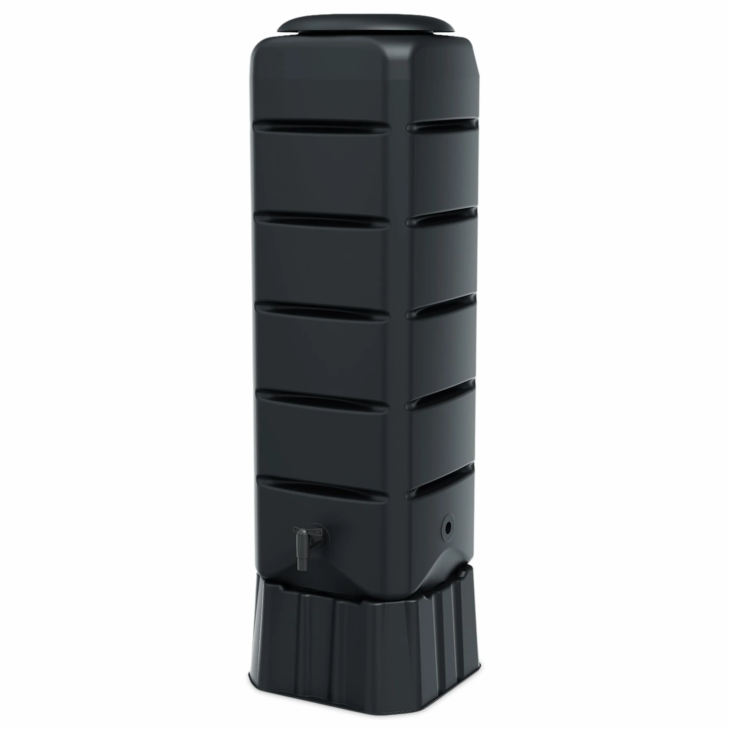 Récupérateur d'eau de pluie rectangulaire anthracite avec robinet et sangle de sécurité - 120 l - En plastique - Gris - 130 x 37 cm - Avec pied - Réservoir d'eau de pluie - Réservoir d'eau de jardin