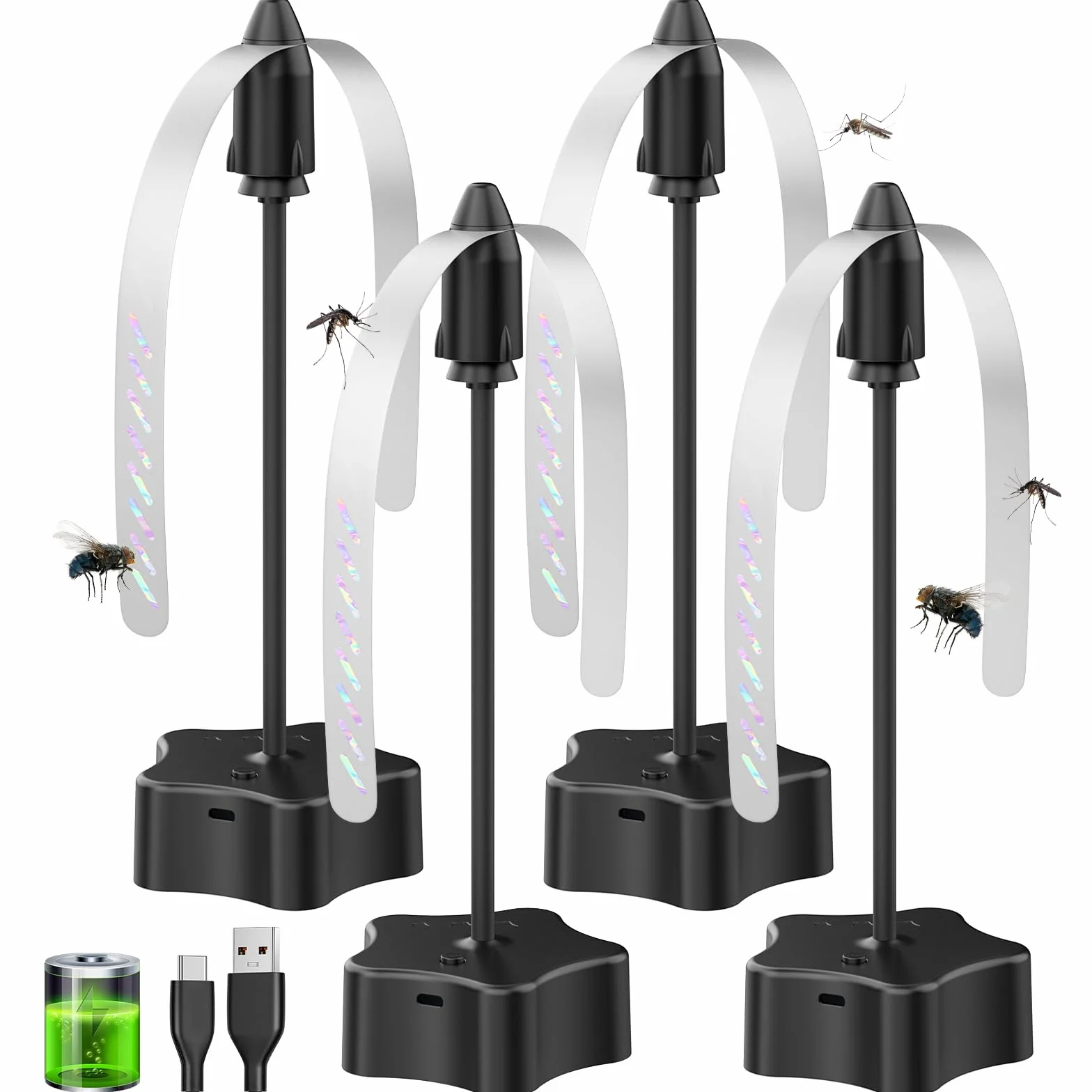 Ventilateur Anti-Mouches 4 Pièces, Rechargeable par USB, Ventilateur Portable pour Terrasse, Jardin, Restaurant, Pique-Nique – Protection Efficace Contre Les Insectes Volants