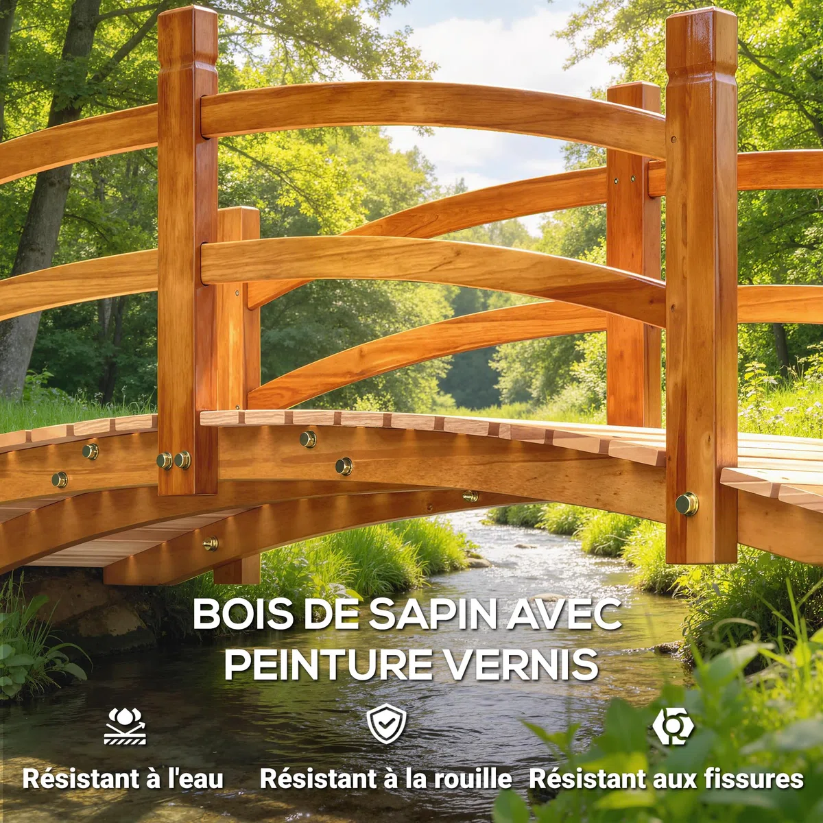 Outsunny Pont de Jardin en Bois Décoration du Jardin dim. 185L x 72l x 58H cm avec Balustrade - Bois de Sapin - Orange