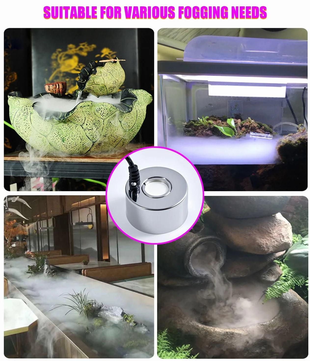 KINGYEENUO Fogger Brume à ultrasons 350 ml/H avec Splash Guard, Float et 3 disques de rechange