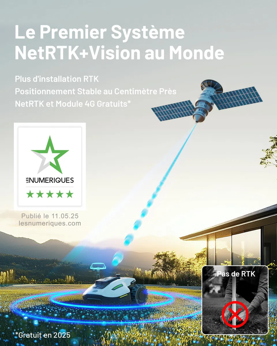 MAMMOTION YUKA Mini 500 Robot Tondeuse sans Fil Périphérique, NetRTK+Vision, Aucune Antenne RTK Requise, Recommandé 500 m², Pente à 50%, Cartographie Automatique, avec Module 4G