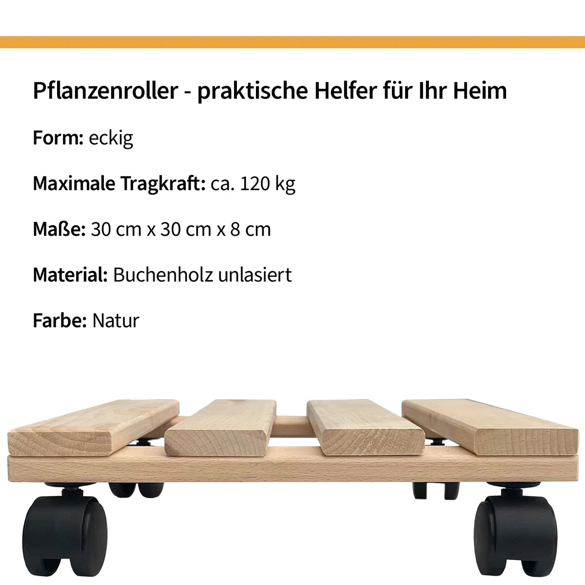 Unbekannt Lot de 5 roulettes pour plantes en bois massif en bois de hêtre solide carré 30 cm x 30 cm jusqu'à 120 kg