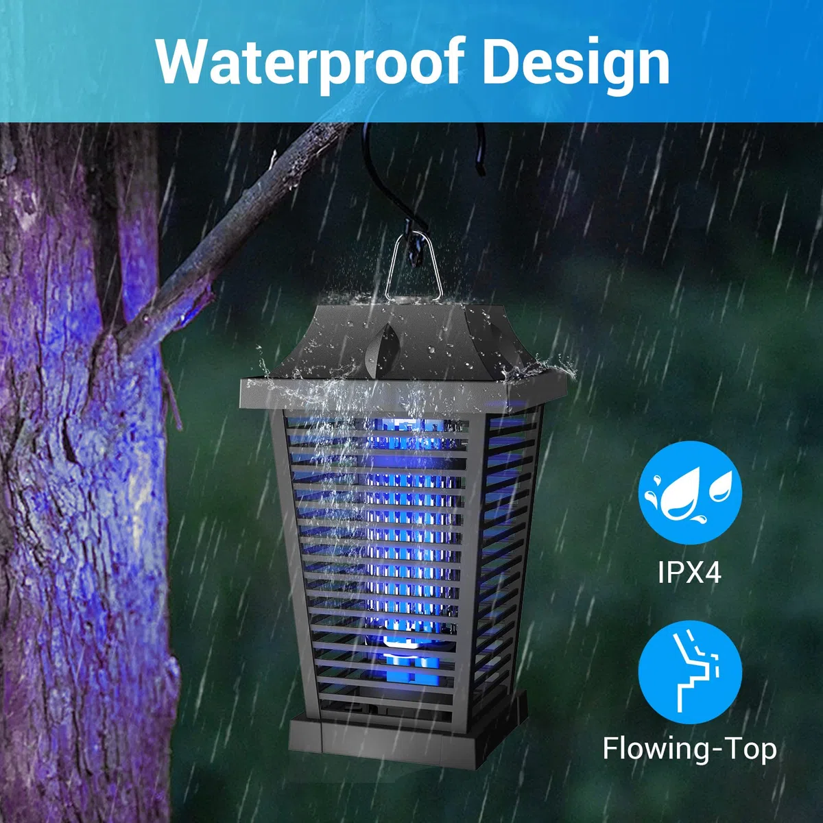 Lampe Anti Moustique 4500V 20W Extérieur, UV Tue Mouche Electrique Intérieur, Professionnel Anti Moustique Étanche Imperméable avec Agent d’Attraction pour Chambre Patio Jardin, Efficace Portée 100m²