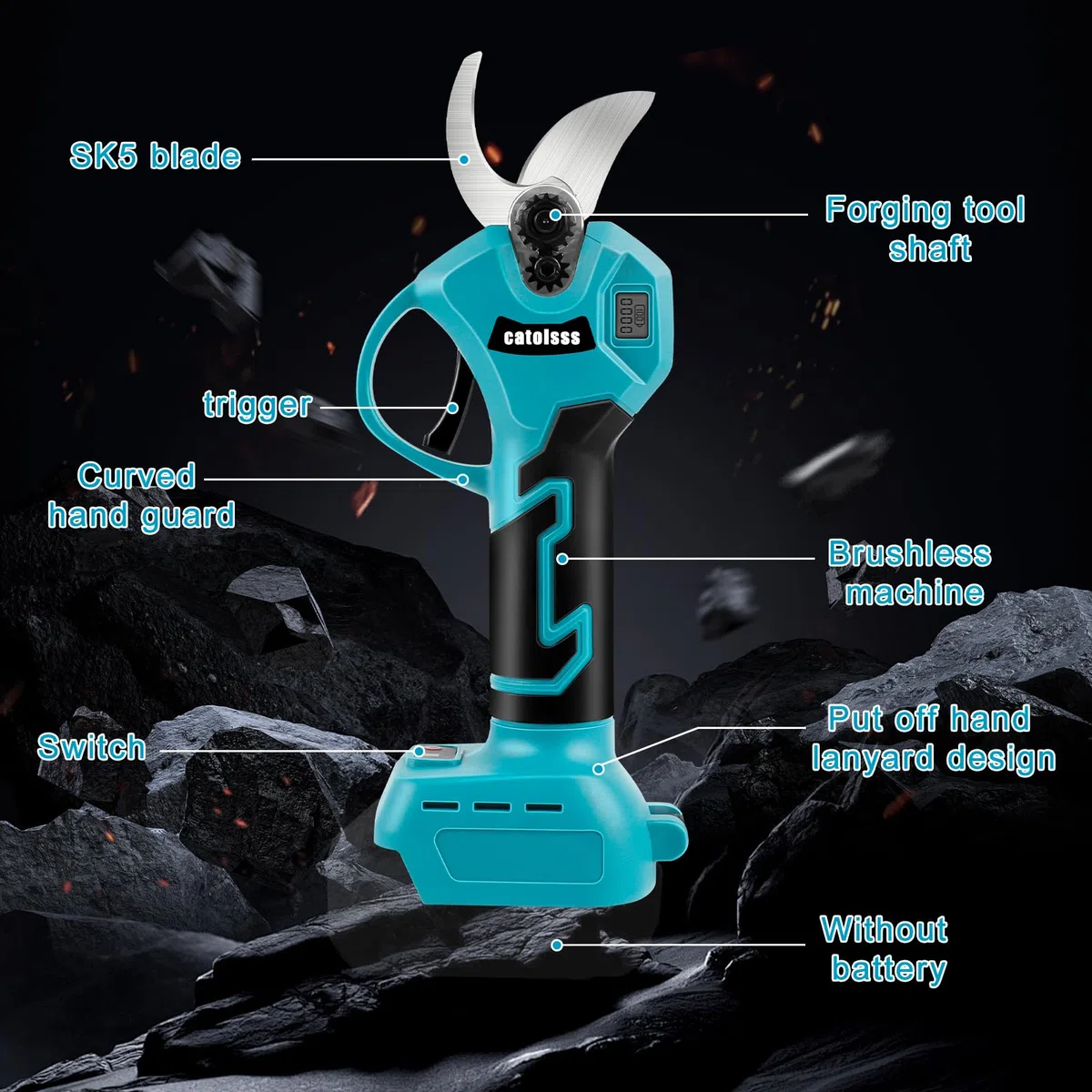 Coupe-branches sans fil compatible avec batterie Makita 18 V, sécateur sans balais avec 2 vitesses, affichage numérique, diamètre de coupe maximal de 45 mm, pierre à aiguiser et lames de rechange