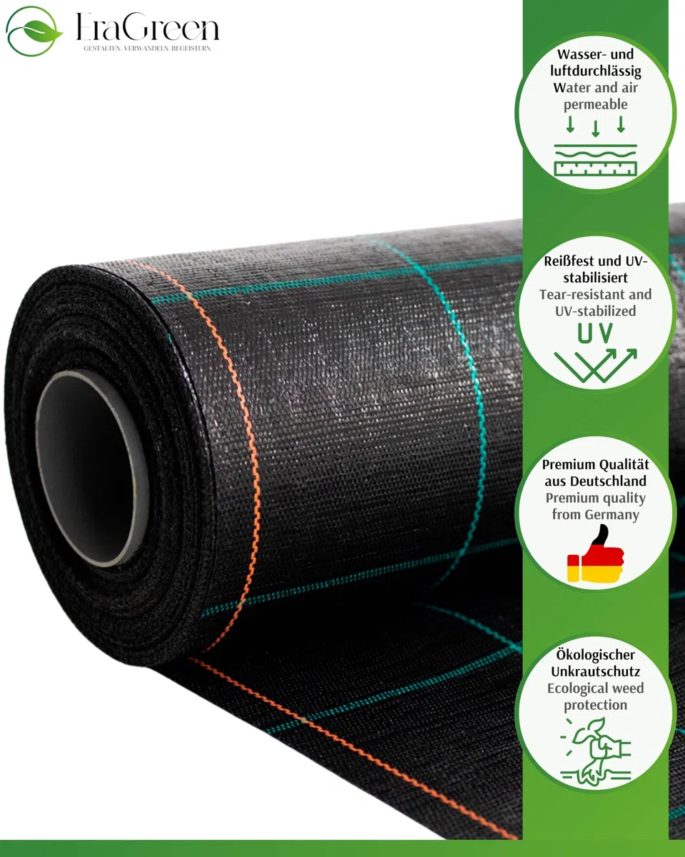 EraGreen Film anti-mauvaises herbes résistant à la déchirure 100m x 0,5m | Stabilisé aux UV et perméable à l'eau | Tissu de sol 100g/m² | Film tissé | Film de jardin | Toile anti-mauvaises herbes |