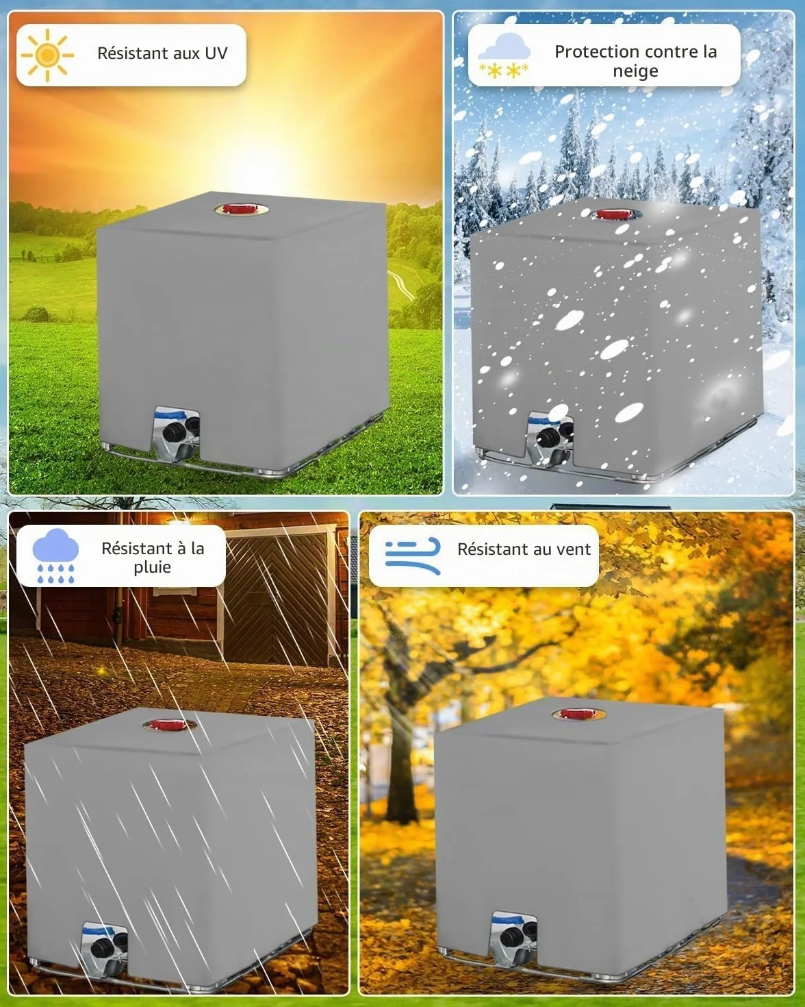 Bâche pour Cuve IBC 1000L Anti-UV Anti-Poussière 116 x 100 x 120 cm Gris