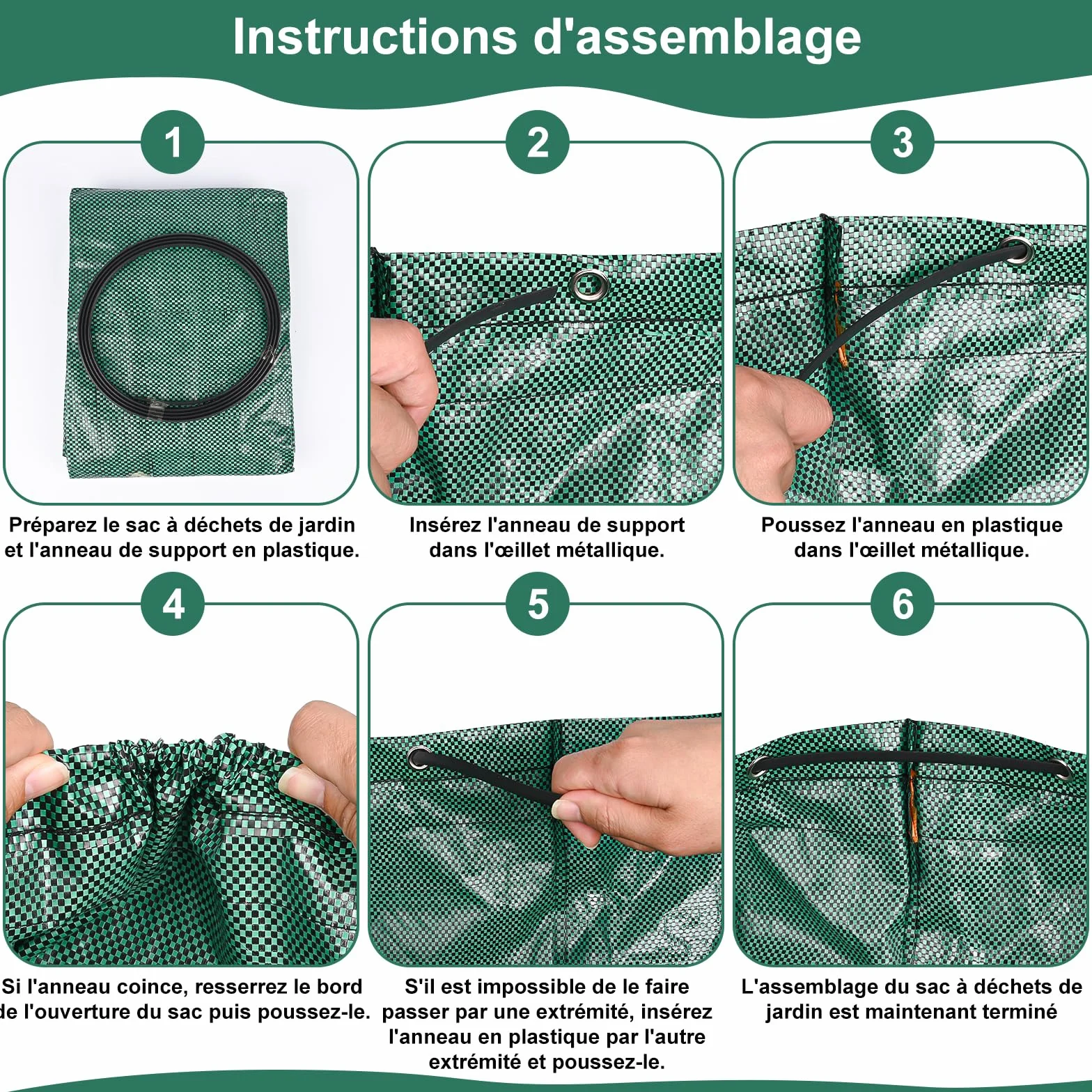 Sacs à déchets de Jardin Robustes 272L Réutilisables avec Poignées Indéchirables Pliables pour Feuilles Ordures Débris