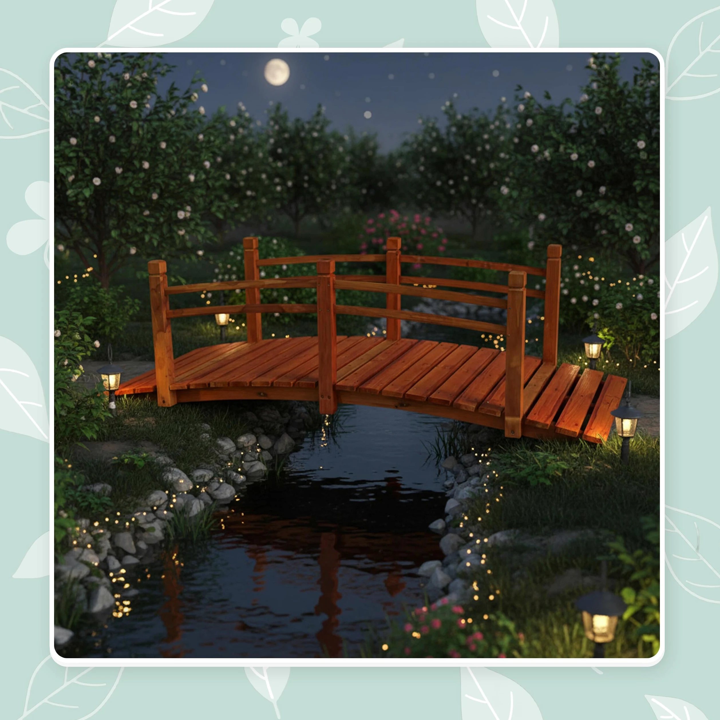Pont de Jardin Relaxdays, Pont en Bois avec Garde-Corps, Sapin, pour Bassin, HxLxP: 58 x 185 x 72 cm, 200 kg, Orange