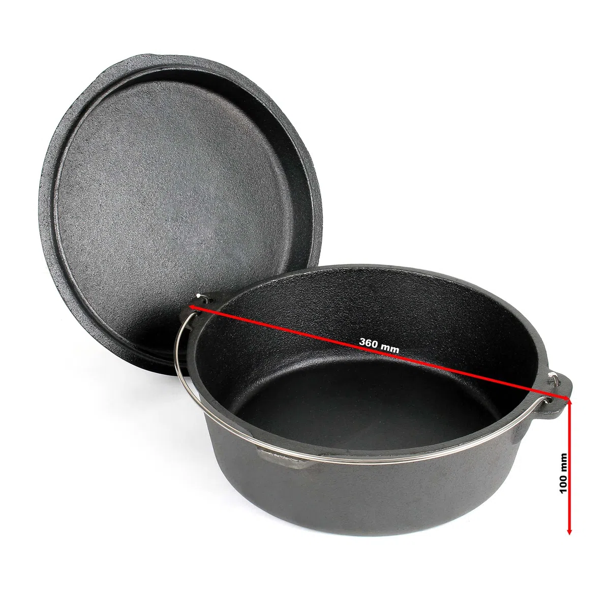 Wiltec Dutch Oven Marmite 8L Fonte Dessous-plat Lève-couvercle Pied de support Fait-tout Pot Cocotte Camping Barbecue Grillade