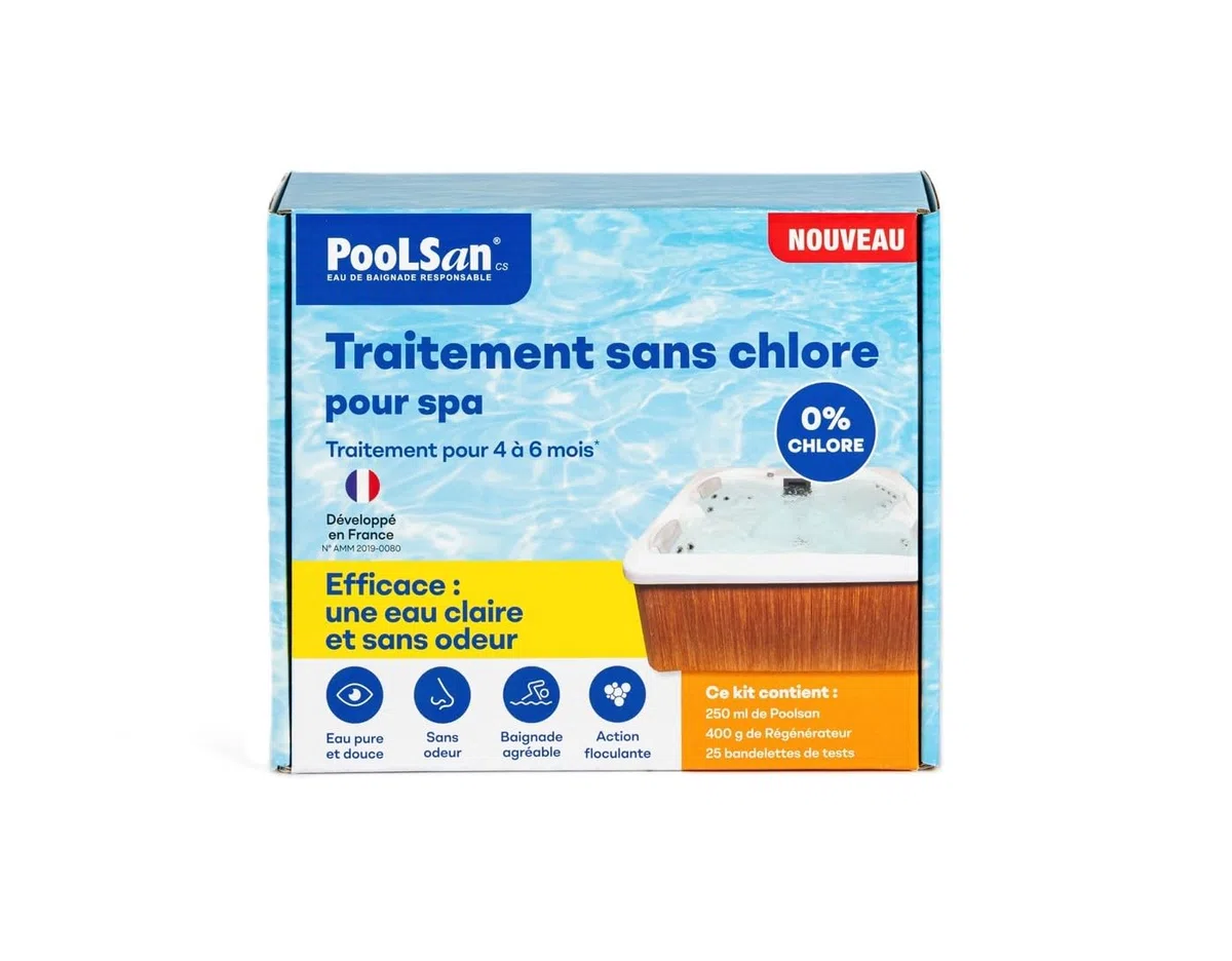 BSI - PooLSan - Spécial Spa - Solution sans Chlore - pour Une Désinfection Totale - Jusqu'à 4 A 6 Mois - Elaboré en Europe