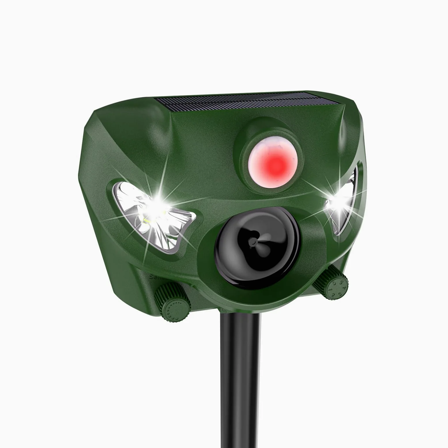 Ultrason Chat Exterieur, 5 Modes Répulsif Ultrason Chat pour Jardins, 26 Pieds Anti Pigeon avec Sirène et Flashs Lumineux, pour Chiens, Cerf, Renard, Oiseau, Lapin, Écureuil