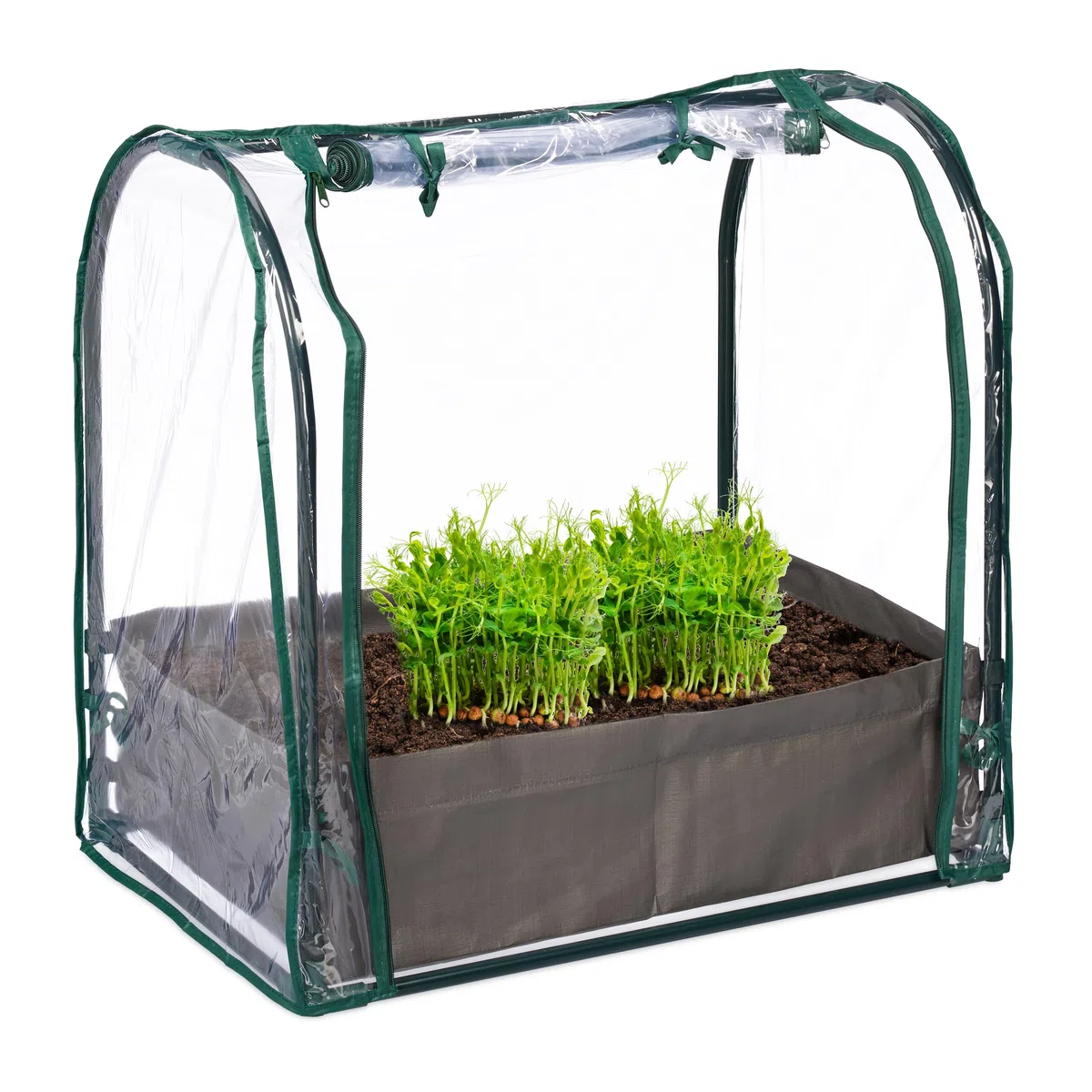 Relaxdays Mini Serre avec Sac de Plantation, HLP : 70x68x50 cm, Film en PVC, Fermeture à glissière, Transparent/Vert